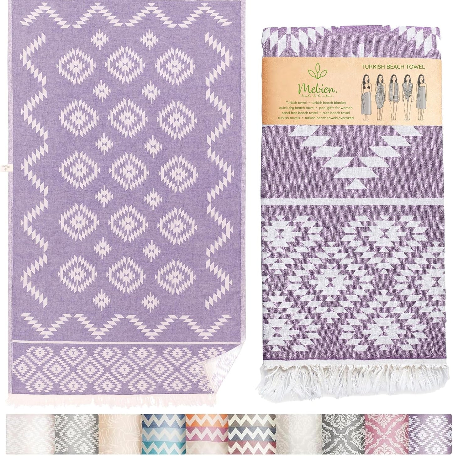 Turkish Towels Beach Towels Oversized (35”x67”) Beach Towels for Adults Quick Dry and Sand Free Beach Towel Beach Blanket 100% Cotton Turkish Towel - Lilac Purple