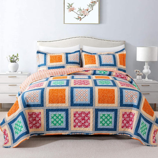 HoneiLife King Quilt Bedding Set - Rustic Quilt Sets 3-Piece,Patchwork Bedspreads for King Bed,Lightweight Coverlets Microfiber Bed Cover, Quilt King Size All Season Quilts-Orange