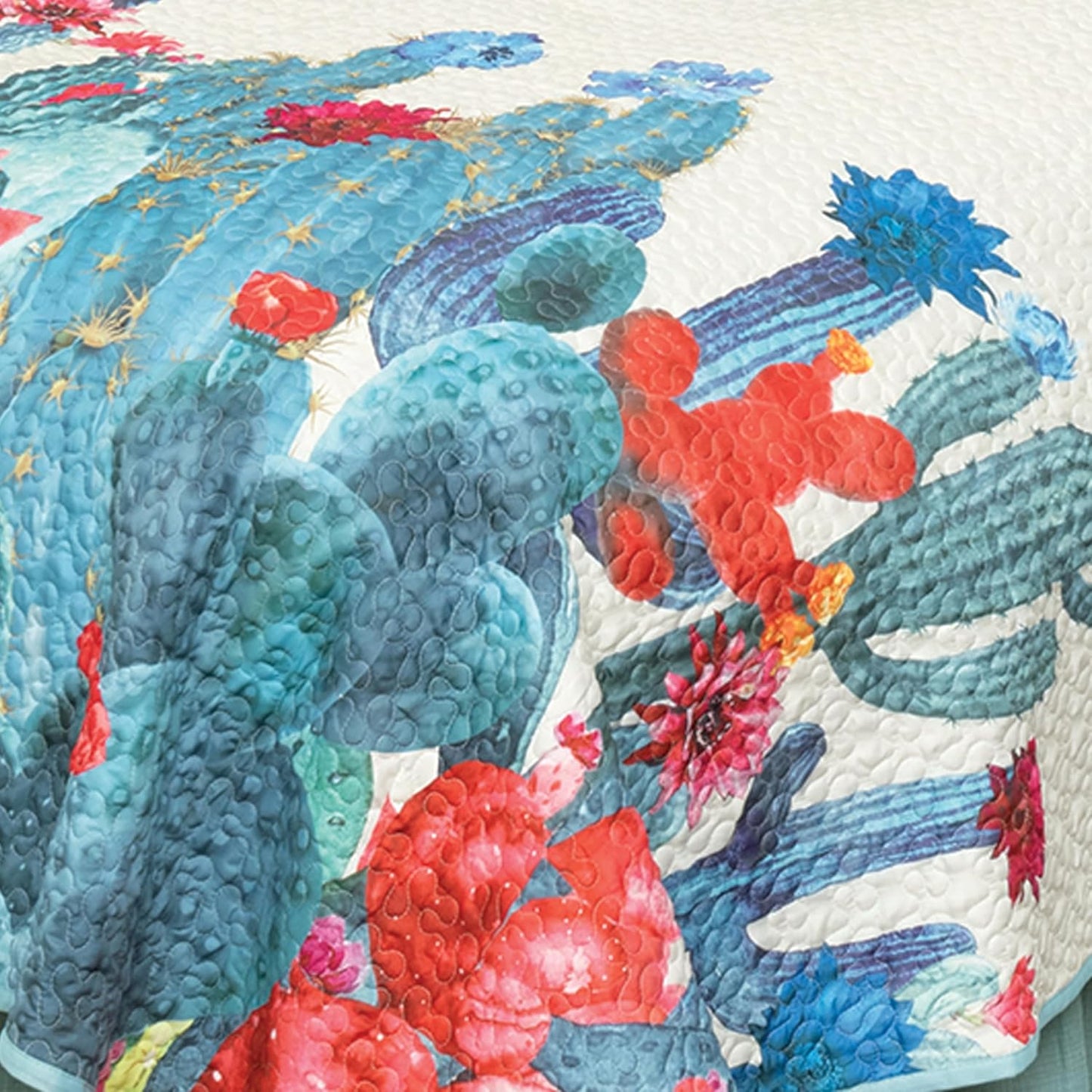 BLACK FOREST DECOR Blooming Desert Cactus Quilt Bed Set - Queen, Western Style, Bright Desert-Inspired Bedding, Machine Washable