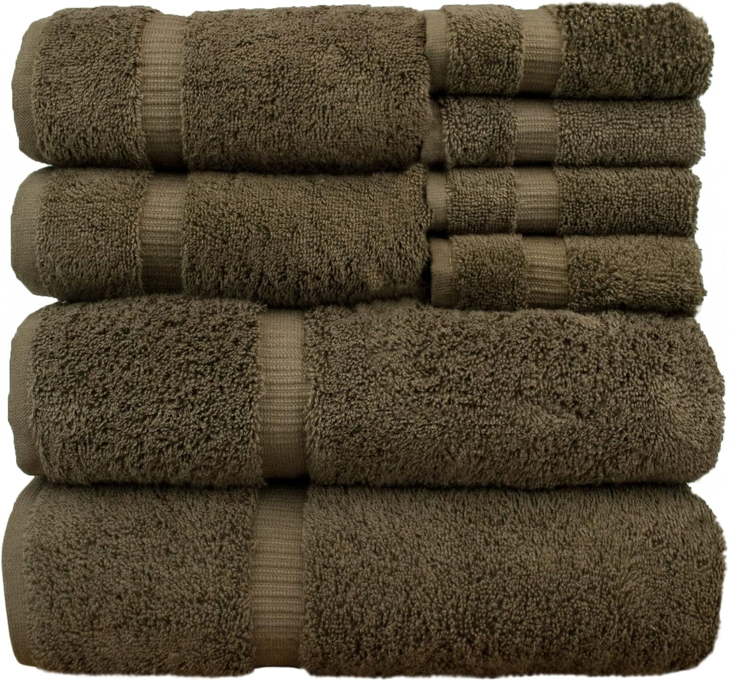 BC BARE COTTON Luxury Hotel & Spa Quality, Highly Absorbent 100% Turkish Cotton, 750+ GSM, Eco Friendly Towel, Bathroom and Kitchen Dobby Border Towels(8 Piece, Cocoa)