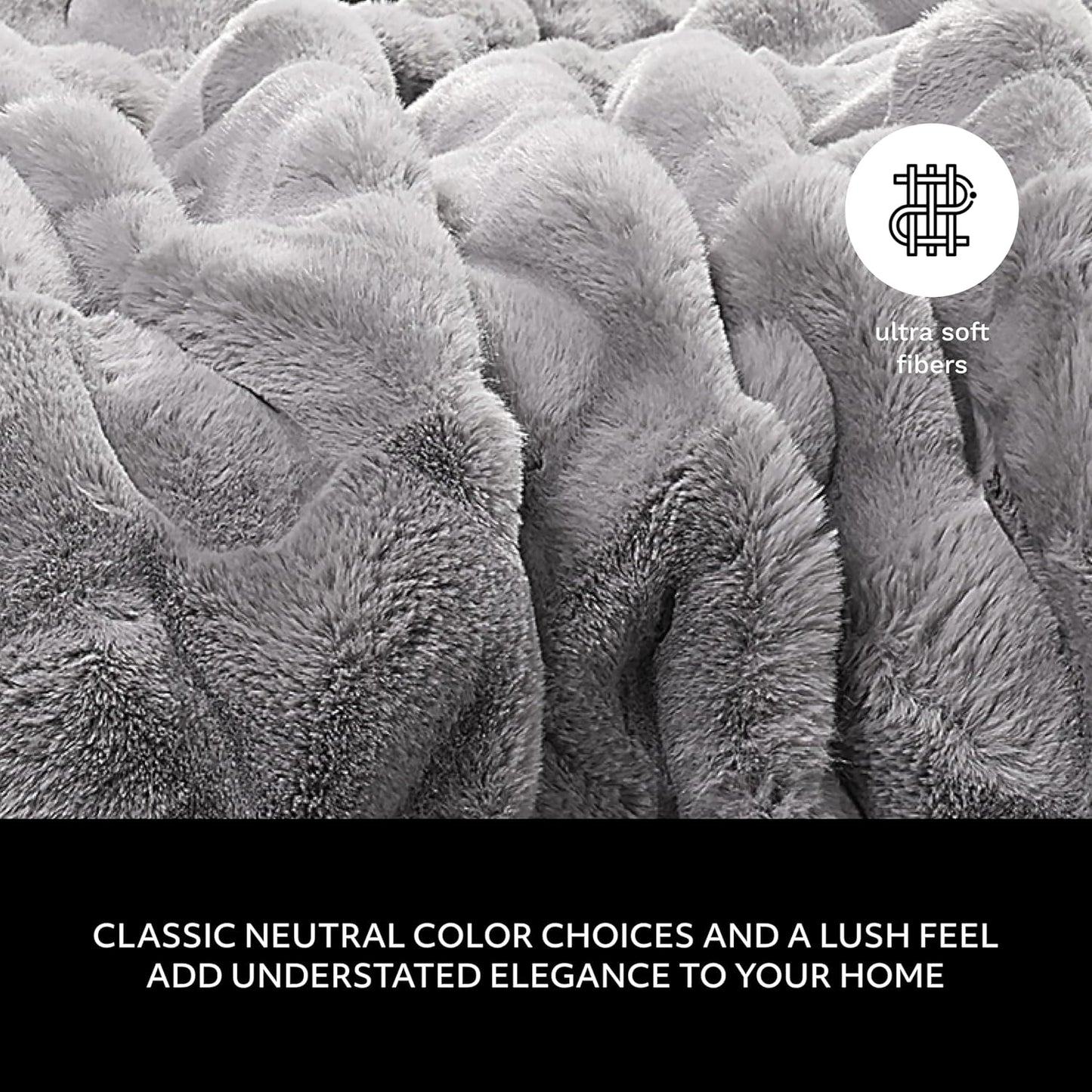 Mon Chateau 60" x 70" Hearthside Faux Fur Throw Blanket, Reversible Soft Blanket for Queen-Size Bed, Couch, or Sofa, Cozy Home Decor and Stylish Living Room Comfort, Fog Stone