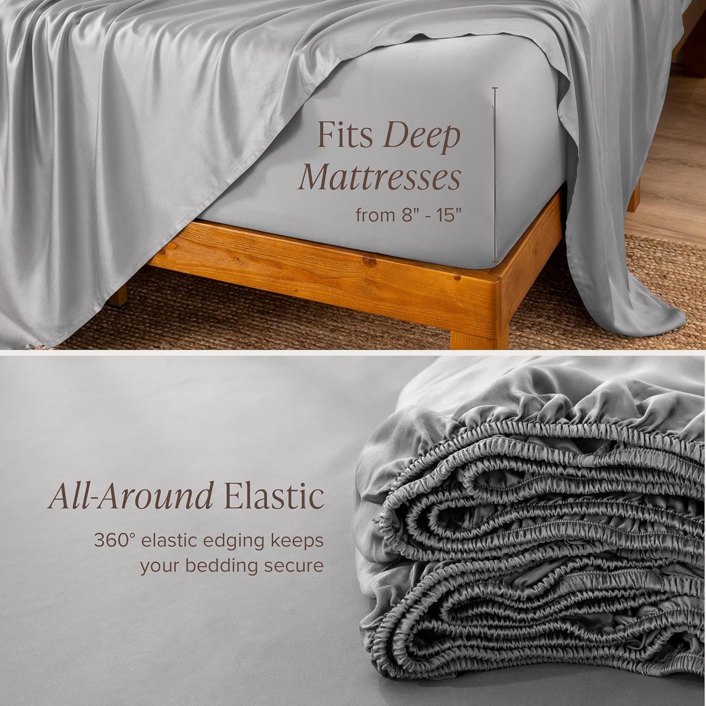 Bare Home 100% Rayon Made from Bamboo Luxury Twin XL Sheet Set - 3 Piece Bedding Set - Deep Pockets - Cooling & Breathable - Easy Fit - Soft Bedding Sheets & Pillowcases (Twin XL, Light Grey)