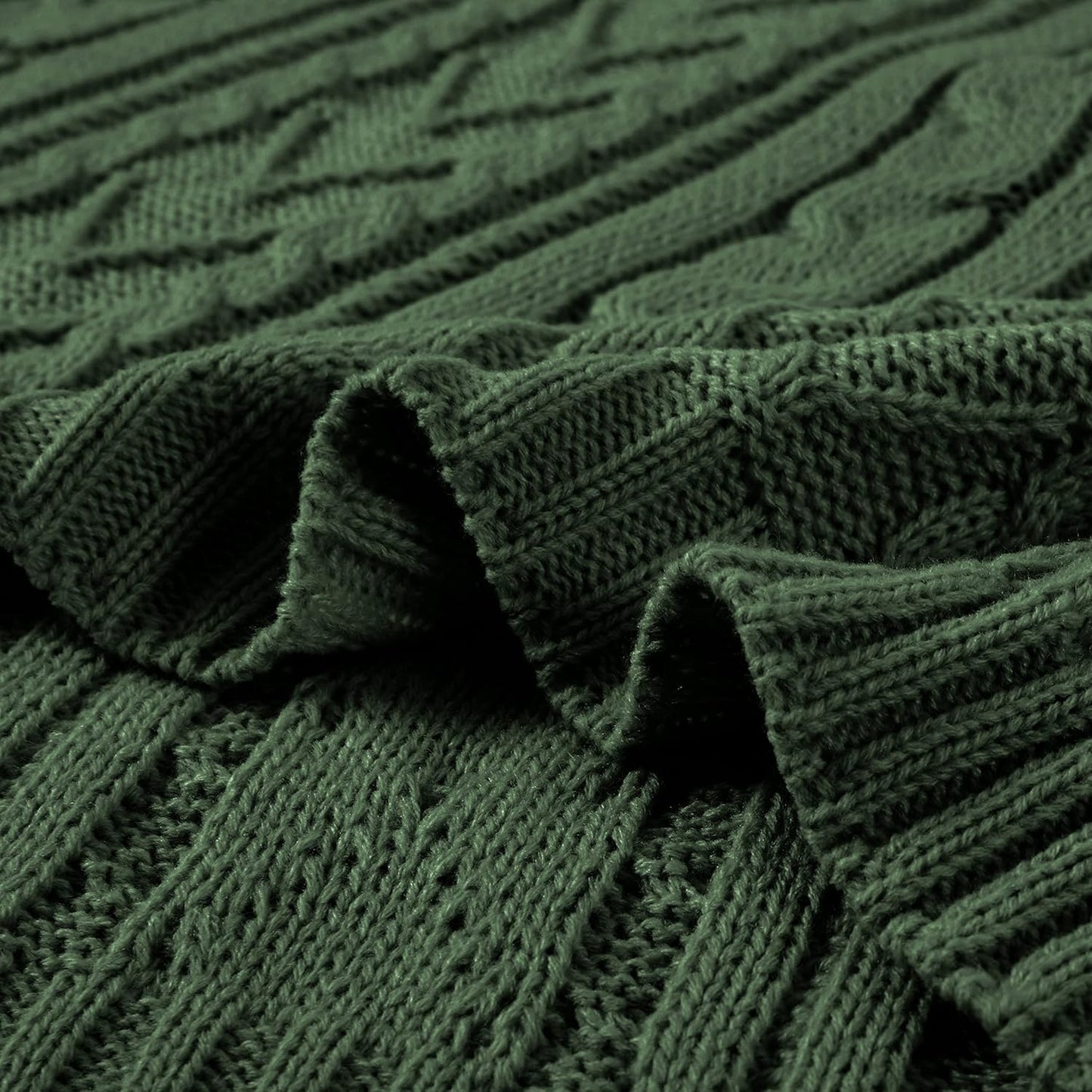 Aormenzy Green Cable Knit Throw Blankets for Couch Bed Sofa, Acrylic Knitted Blanket, Soft Cozy Throw Blanket, 50" x 60"