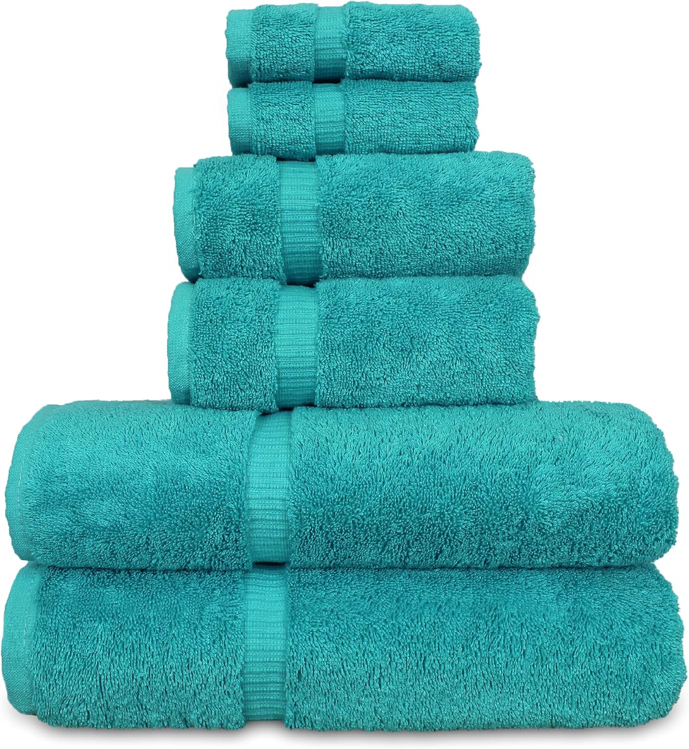 Luxury Hotel & Spa Quality Collection, Highly Absorbent & Quick Dry 100% Turkish Cotton, 750+ GSM, Eco Friendly Towel, Dobby Border Towels, 2 Bath Towel, 2 Hand Towel, 2 Washcloths (6 Piece, Aqua)