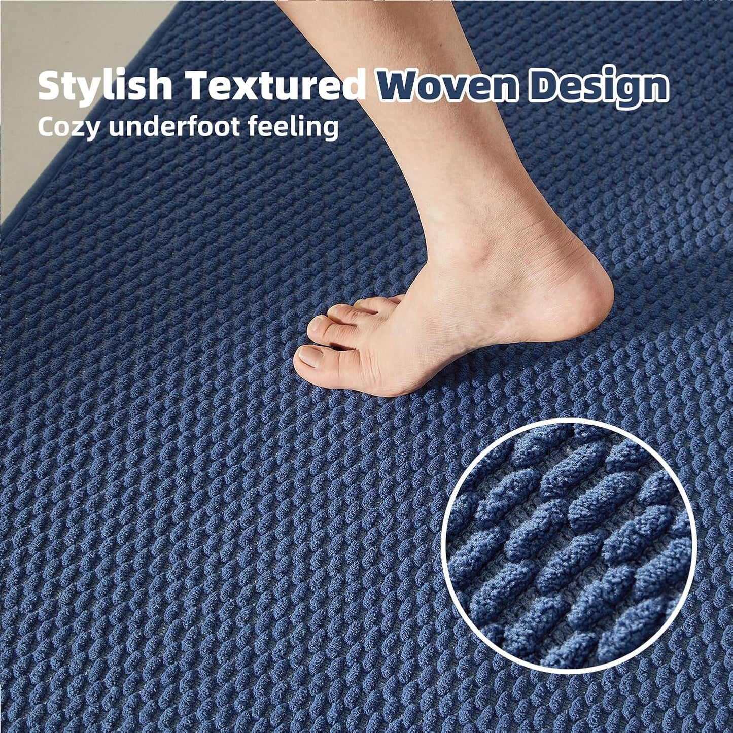 Bathroom Runner Rug, Long Bath Mat Washable Thin Quick Dry Low Pile Bathroom Runner Rugs 24 x 60 Non Slip, Navy Blue 24"x60"