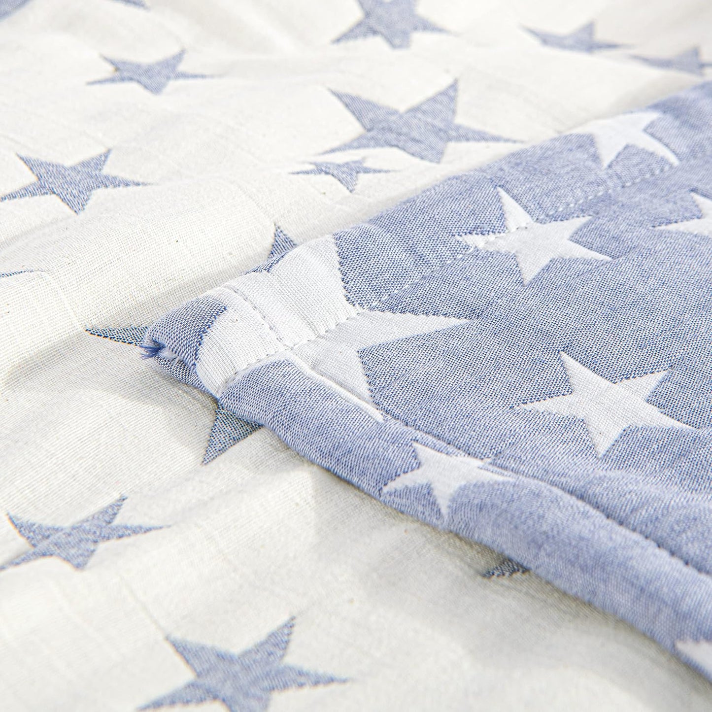 NTBAY 3 Layers Cotton Muslin 106x92 King Bed Blanket, Super Soft Breathable Thermal Yarn Dyed Quilt for Adults, Perfect Lightweight Blanket for Couch Sofa Bed All Seasons, Blue Stars