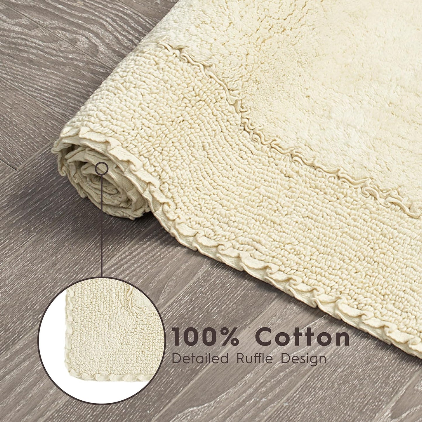 Laura Ashley Ruffle Border 100% Cotton Bath Rug Set, Yellow, 17" x 24"/ 20" x 32"