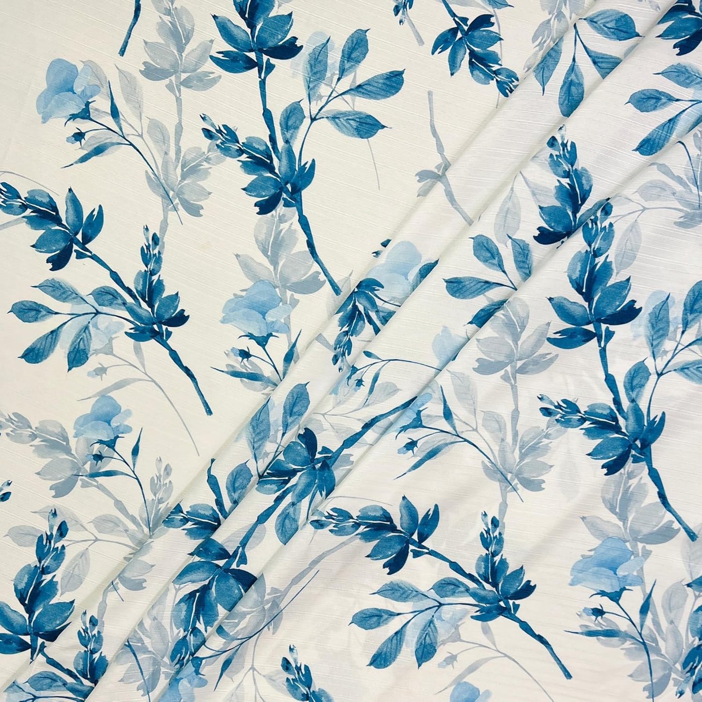 Serafina Home Hotel Quality Fabric Bathroom Shower Curtain: Floral Leaf Damask - Blue, Teal and White (72 x 70 inches)