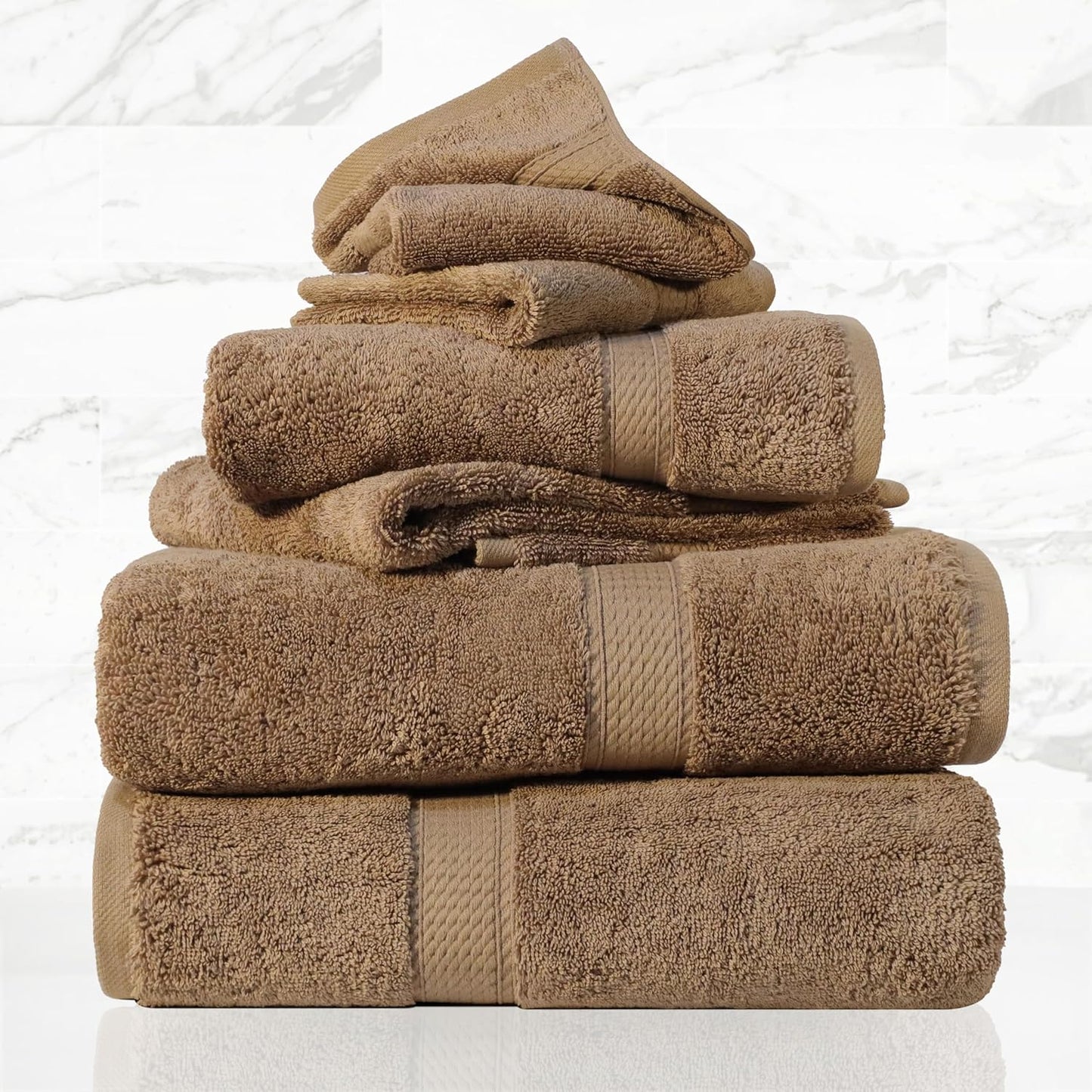 Superior Egyptian Cotton Pile 6 Piece Towel Set, Includes 2 Bath, 2 Hand, 2 Face Towels/Washcloths, Ultra Soft Luxury Towels, Thick Plush Essentials, Guest Bath, Spa, Hotel Bathroom, Latte