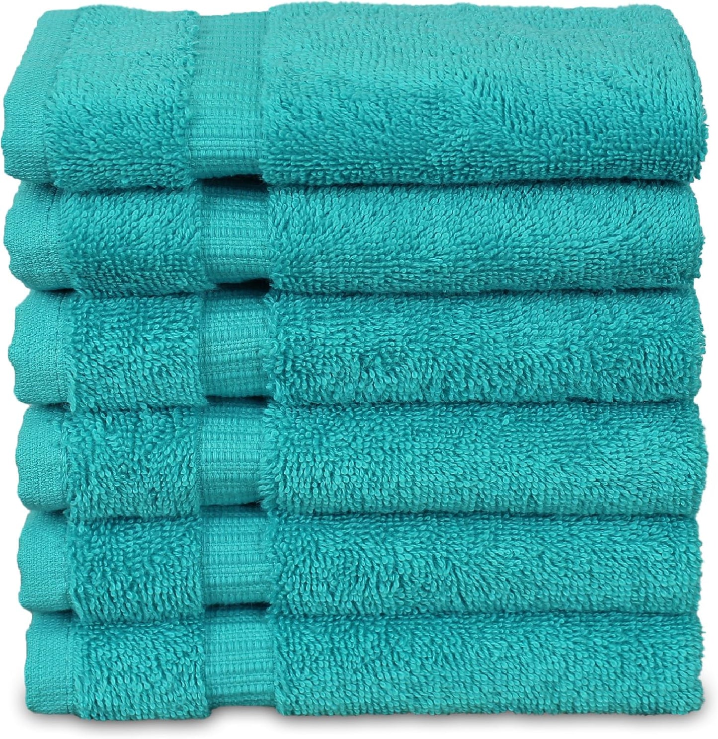 Luxury Hotel & Spa Towel Turkish Cotton Washcloths - Aqua - Dobby Border - Set of 6
