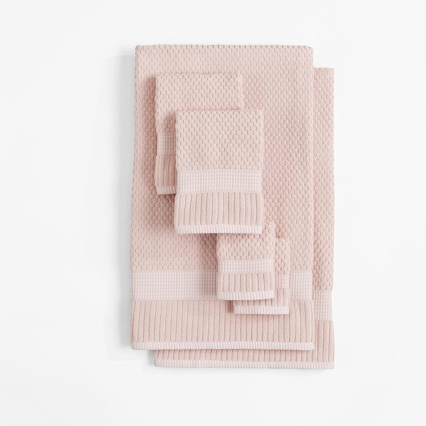NY Loft 100% Cotton 6 Piece Bath Towel Set | Pink Towels | Soft & Absorbent Quick-Dry | 2 Bath Towels 2 Hand Towels and 2 Washcloths | Textured and Durable | Oeko-TEX Standard 100 | Light Pink