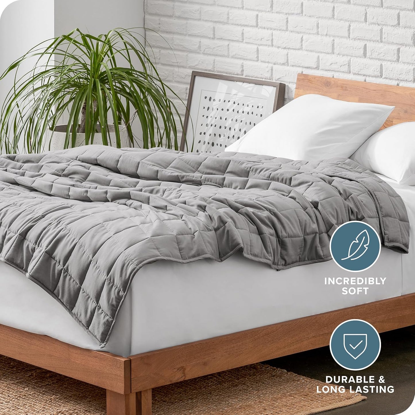 Bare Home Weighted Blanket All-Natural 100% Cotton with Nontoxic Glass Beads 40"x 60" 7 lbs, Light Grey