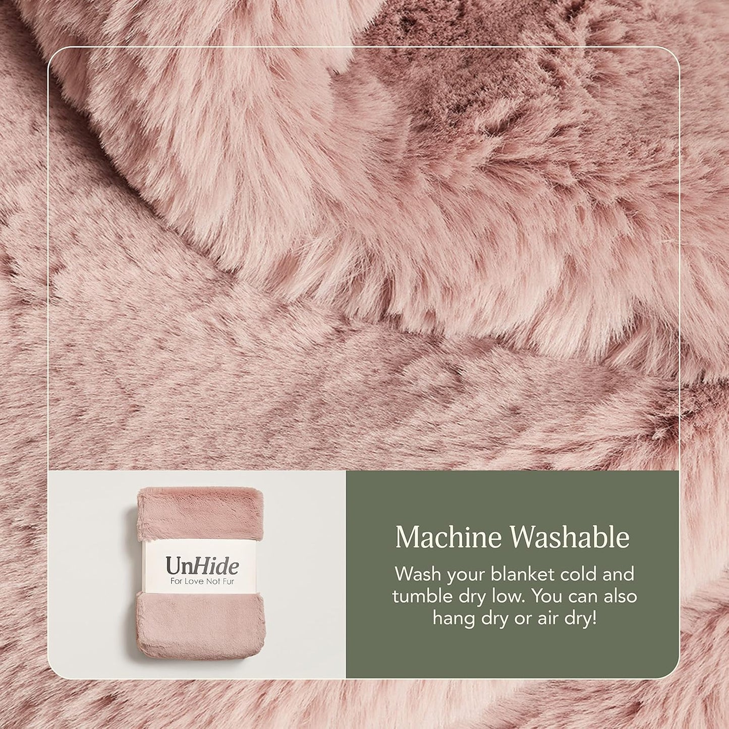 UnHide Marshmallow - Faux Fur Blanket - Heavy Weight, Extra Soft Blanket - Made from Recycled Materials - Machine Washable - Medium (60" x 80") - Rosy Baby