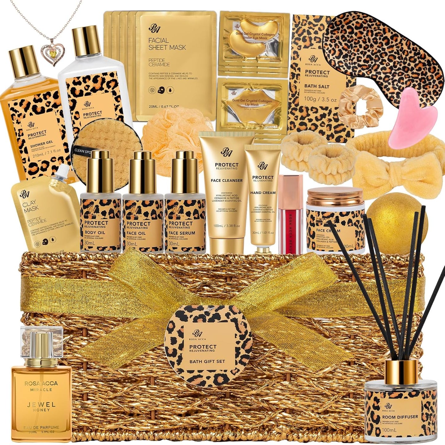 35 Pcs Christmas Gifts For Women, Honey & Almond Bath & Body Gift Basket, Face Skin Care Kit, Home Spa Gift Set, Self-Care Kit, Necklace, Bath Bomb, Birthday, Valentines, Mother Day, Anniversary