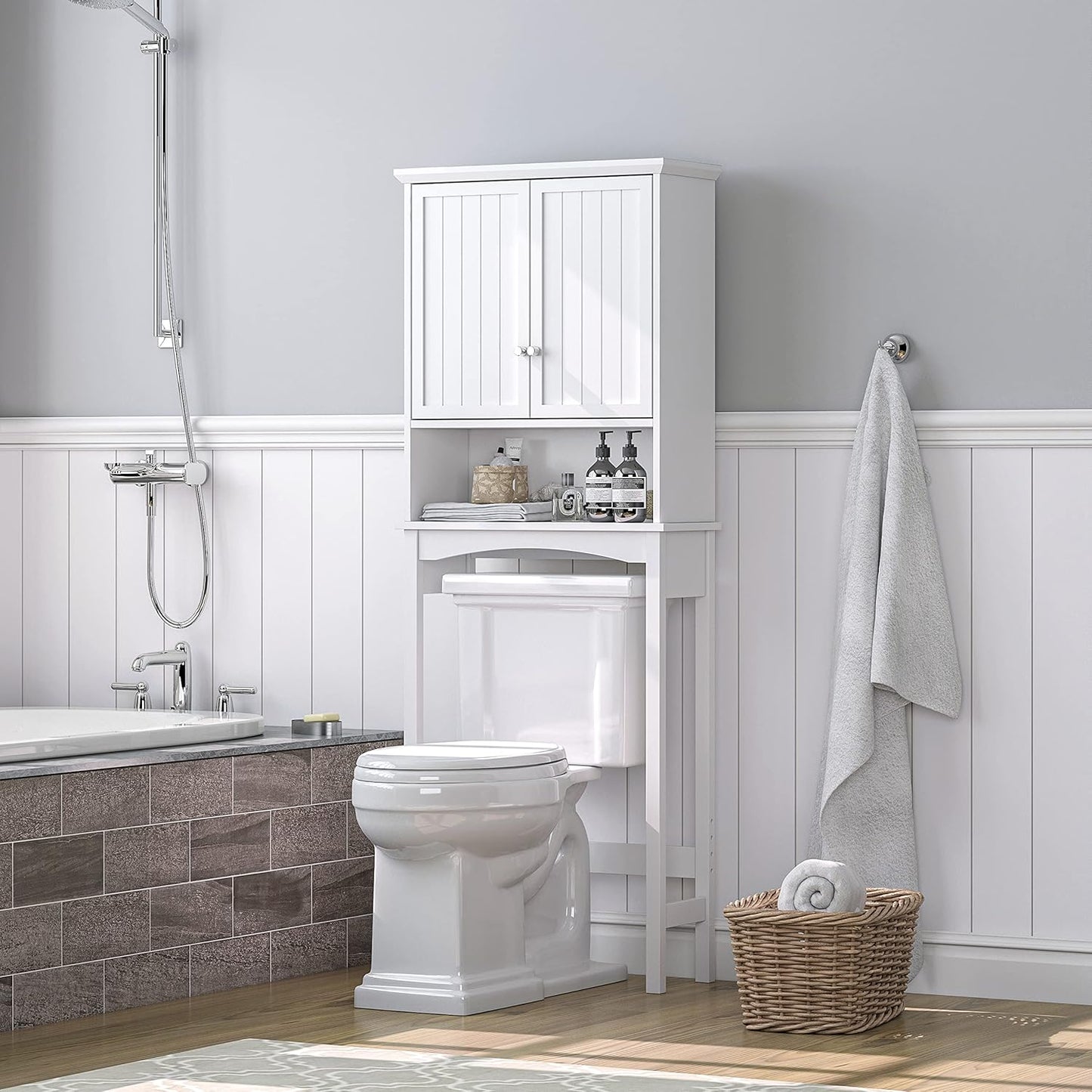 UTEX Over The Toilet Storage Cabinet, Bathroom Above Toilet Cabinet Organizer with Adjustable Shelves, White