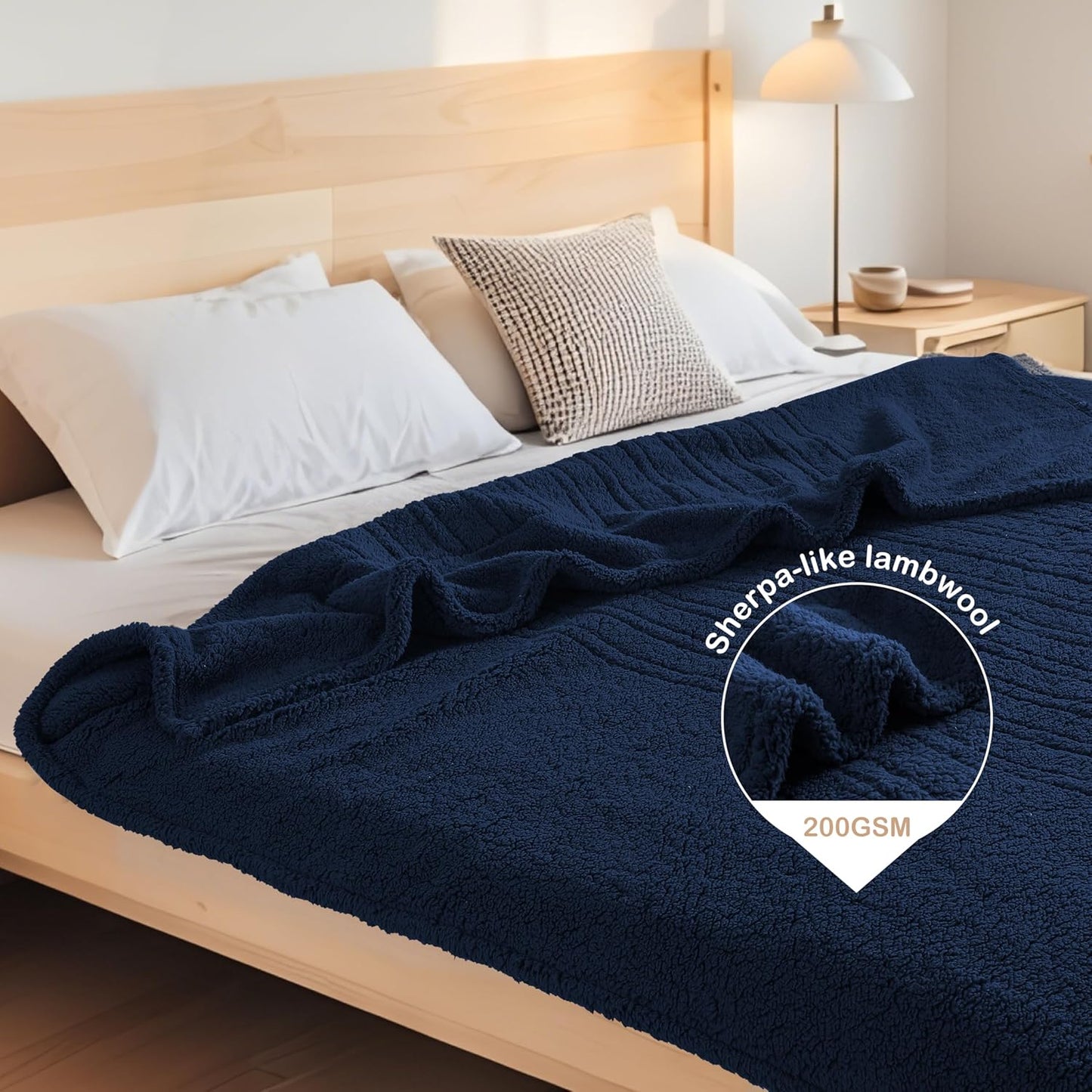 Electric Heated Blanket 6 Heating Settings & 3 H Auto Off Throw Size 50×60 Double Sided Plush Sherpa Ultra-Soft Warm Thick, Machine Washable, Fast Heating, Home Office Dark Blue