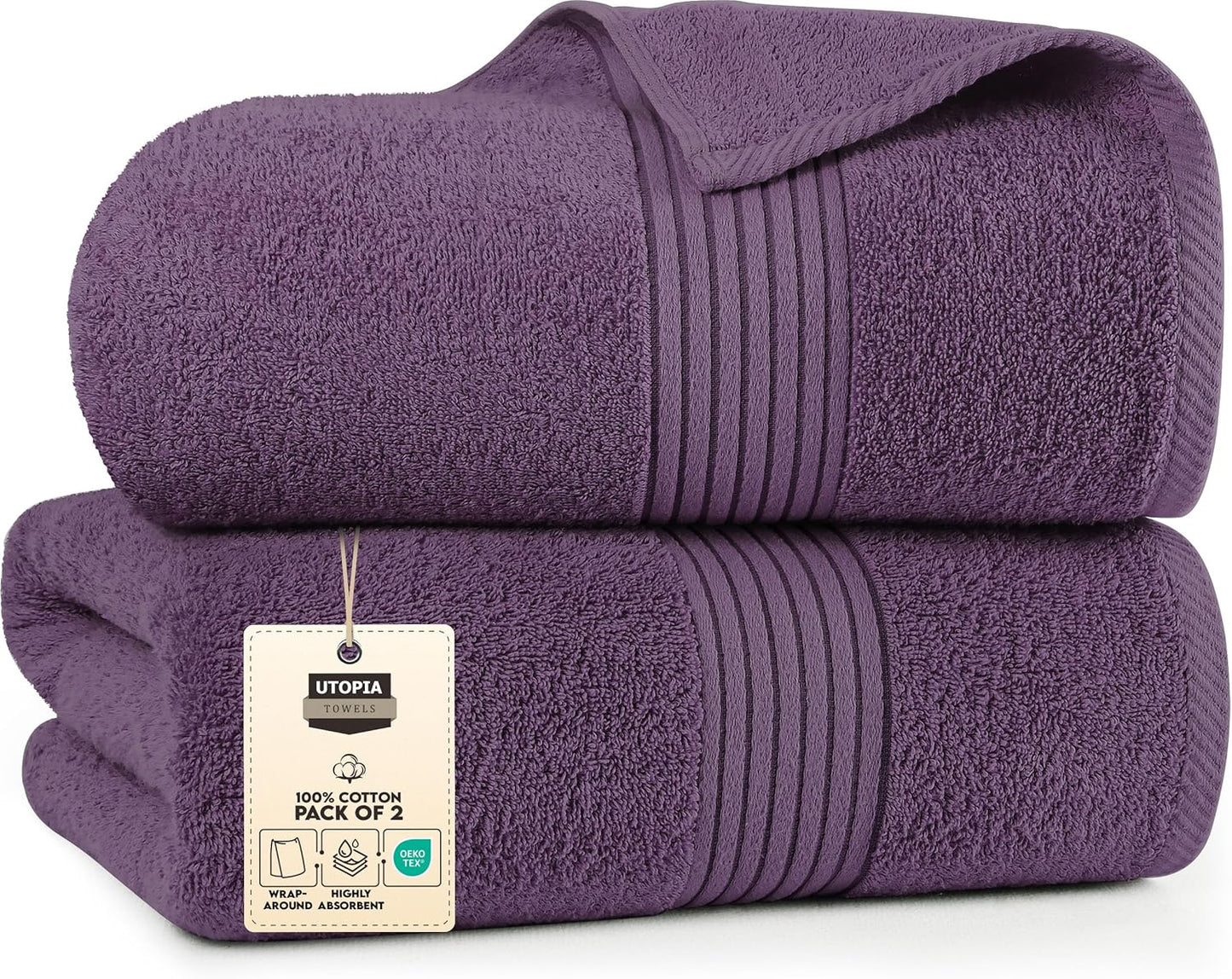 Utopia Towels - Premium Jumbo Bath Sheet 2 Pack - 100% Cotton Highly Absorbent and Quick Dry Extra Large Bath Towel - Super Soft Hotel Quality Towel (35 x 70 Inches, Plum)