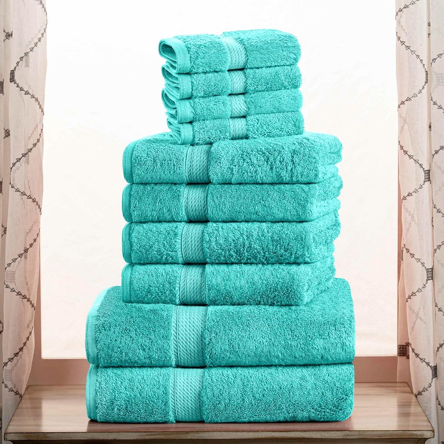 Superior Egyptian Cotton Pile 10 Piece Towel Set, Includes 2 Bath, 4 Hand, 4 Face Towels/Washcloths, Ultra Soft Luxury Towels, Thick Plush Essentials, Guest Bath, Spa, Hotel Bathroom, Turquoise