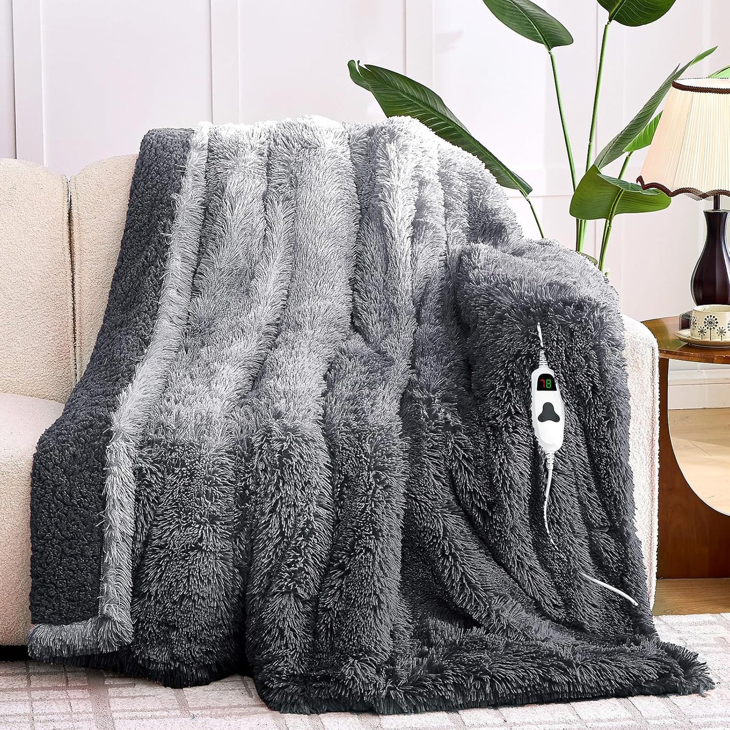 Heated Electric Blanket Twin–Faux Fur with Soft Thick Sherpa,Warm Winter Birthday Gifts for Women Grandma，10 Heat Settings,5 Time Settings with Fast Heating, 62x84, Foggy Dusk