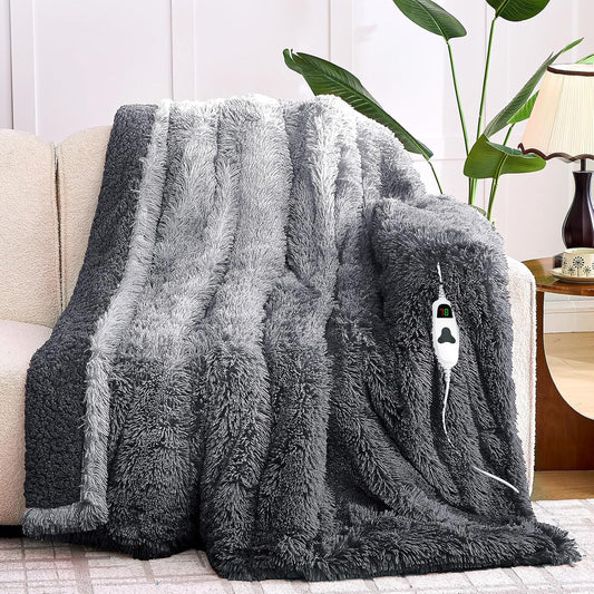 Heated Electric Blanket Twin–Faux Fur with Soft Thick Sherpa,Warm Winter Birthday Gifts for Women Grandma，10 Heat Settings,5 Time Settings with Fast Heating, 62x84, Foggy Dusk