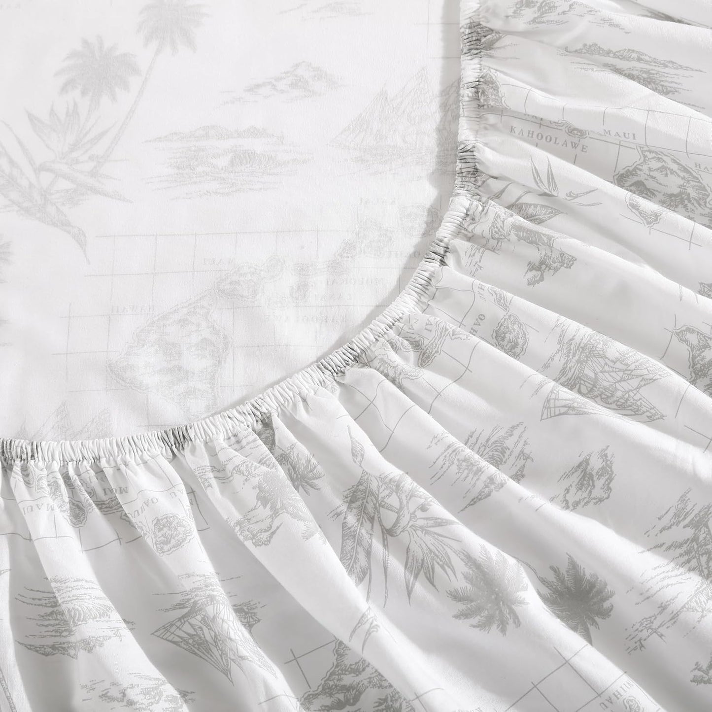 Tommy Bahama - Queen Size Sheets Set, Crisp & Tailored Cooling Sheets with a Smooth Cotton Percale Lightweight Feel - Bed Sheets with Matching Pillowcases & Fitted Sheet (Vintage Map Grey)