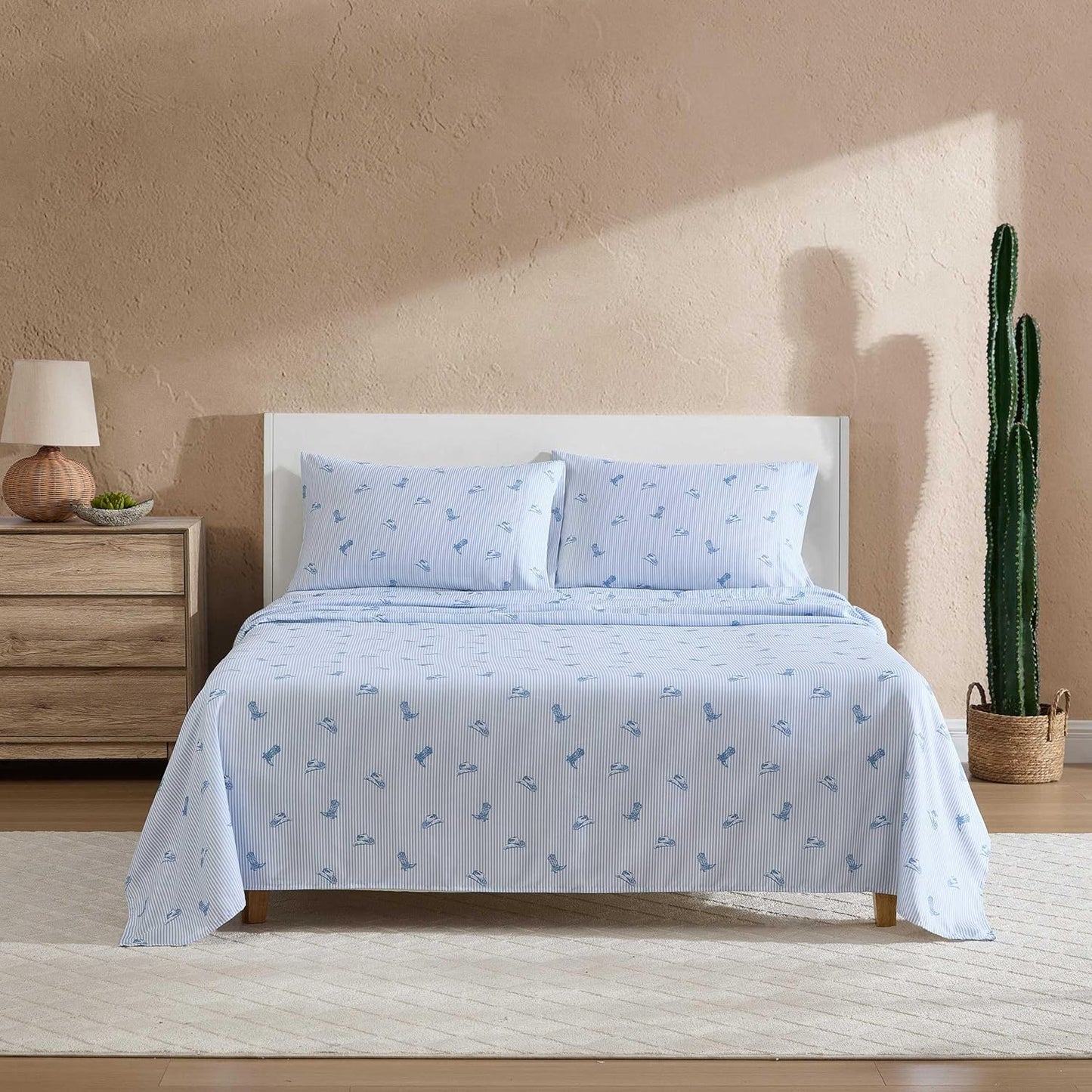 Wrangler - Twin Bed Sheets, Ultra-Soft & Lightweight Bedding with Matching Pillowcase, Lightweight Bed Set for All Season Comfort, Oeko-Tex Certified (Cowboy Pinstripe Blue)