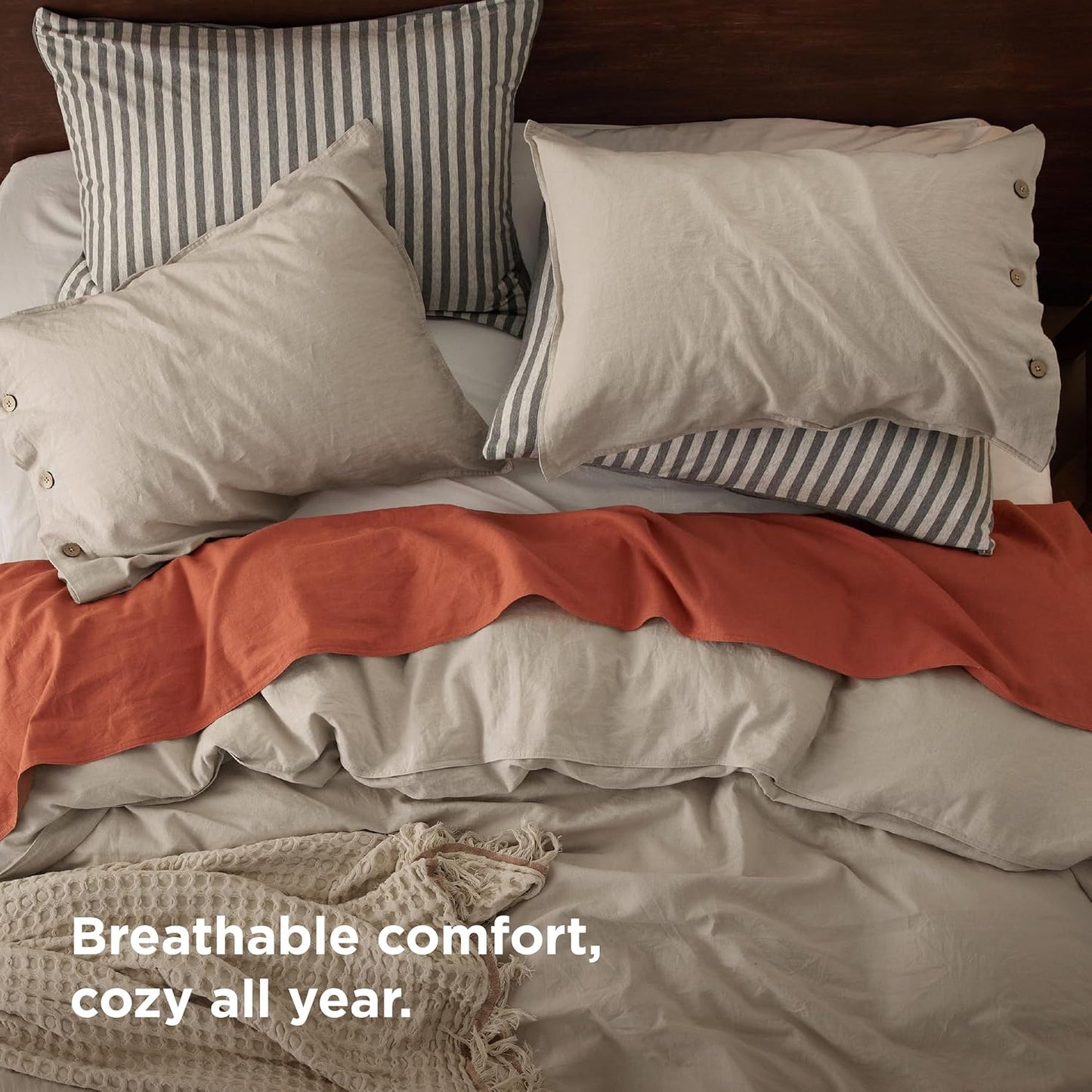 Bedsure Linen Duvet Cover King Size - Linen Cotton Blend Bedding Set, Soft & Cozy, 3 Pieces, 1 Duvet Cover 104x90 Inches and 2 Pillowcases, Light Khaki Color Cooling Bedding, Comforter Sold Separately