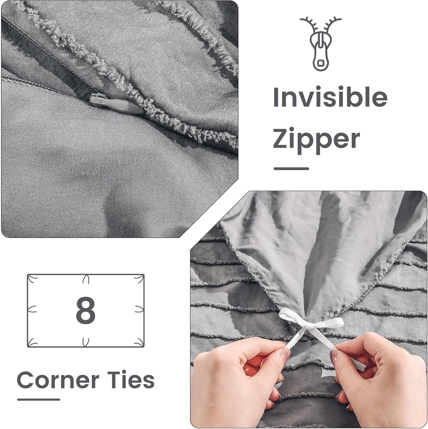NEXHOME PRO Duvet Cover King Size, Grey 3 Pieces Boho Tufted Duvet Cover Set, Soft and Lightweight Microfiber Comforter Cover Set for All Season (Grey King, 104 x 90)-No Comforter