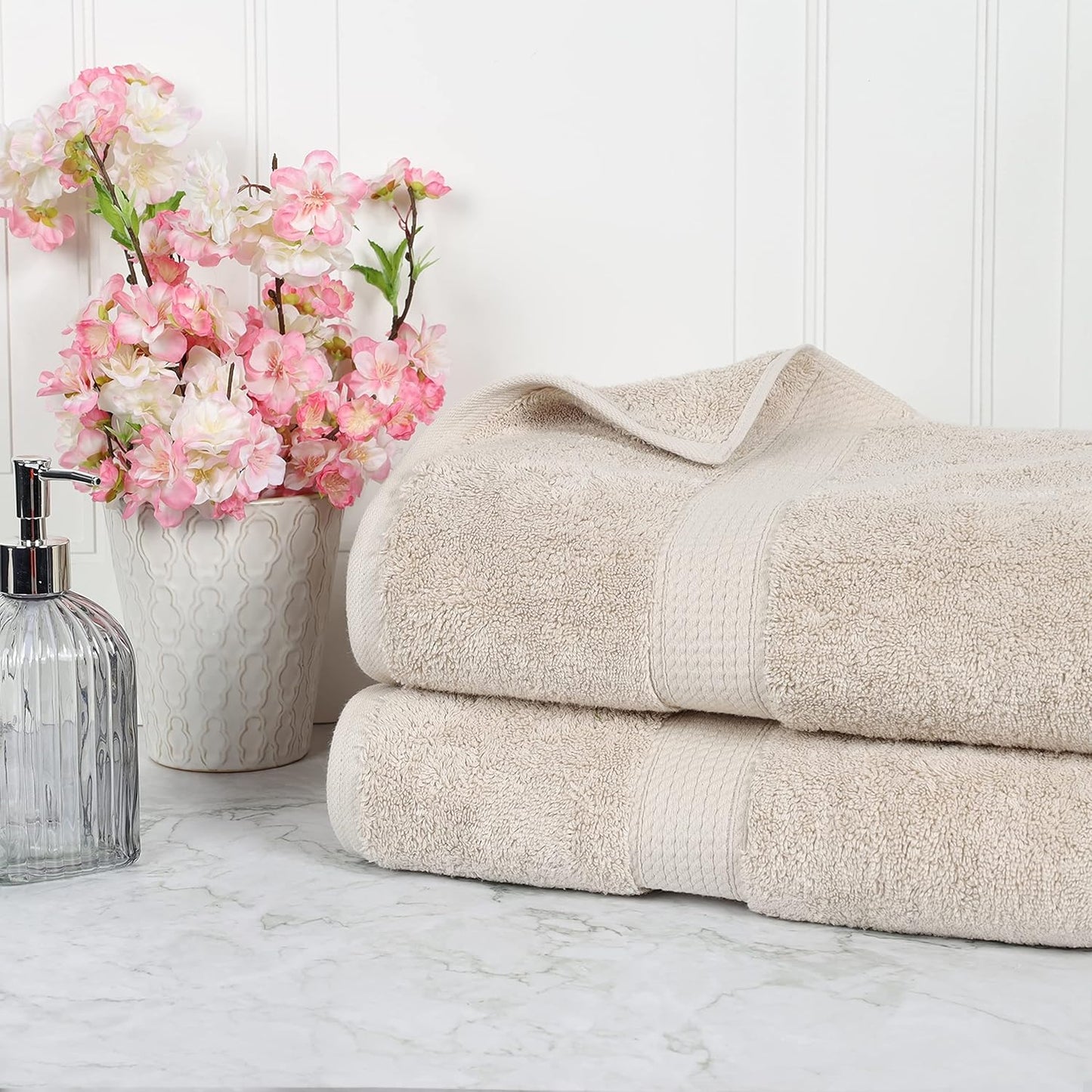 Superior Egyptian Cotton Pile Bath Sheet Set of 2, Ultra Soft Luxury Towels, Thick Plush Essentials, Absorbent Heavyweight, Guest Bath, Hotel, Spa, Home Bathroom, Shower Basics, Stone