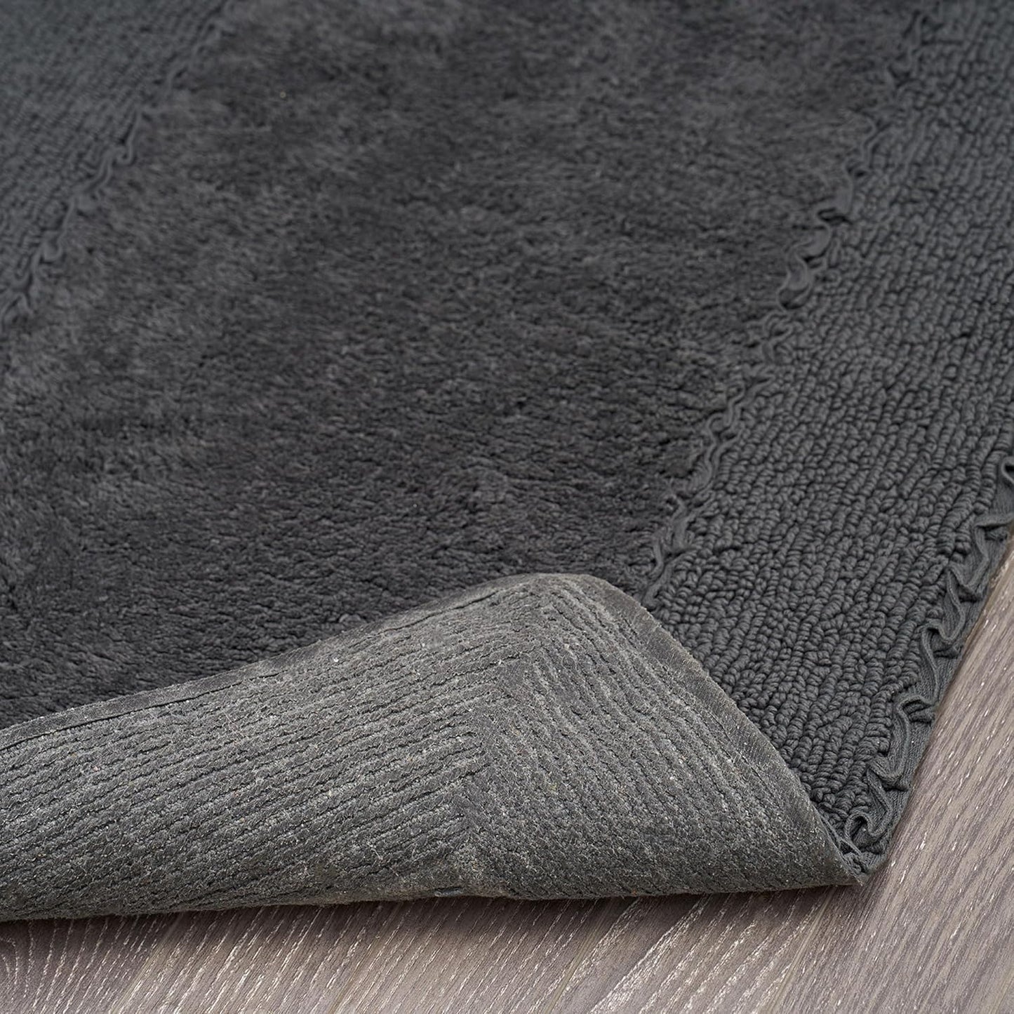 Laura Ashley Ruffle Border 100% Cotton Bath Rug Set, Dark Gray, 17" x 24"/ 20" x 32"