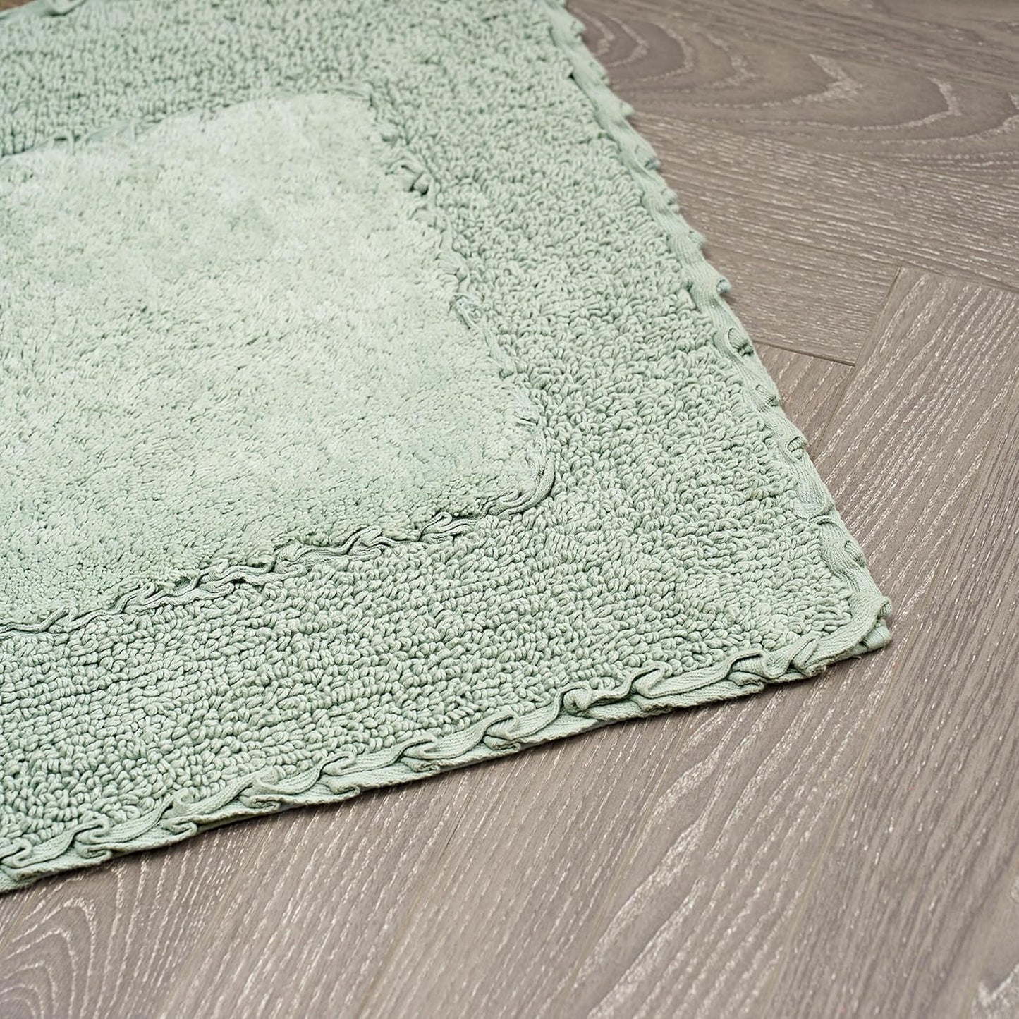 Laura Ashley Ruffle Border 100% Cotton Bath Rug, Green, 20"x 34"