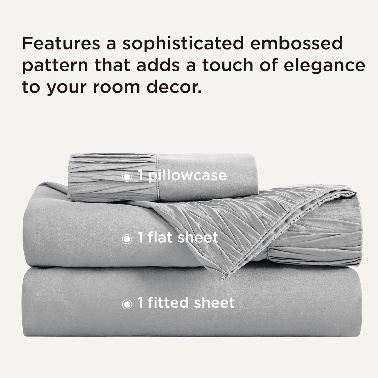 Bedsure Twin Sheets Set - 3 Pieces Soft Twin Bed Sheets - Breathable & Cooling - Hotel Luxury - Easy Care Polyester Microfiber Bedding for Women, Men, Grey
