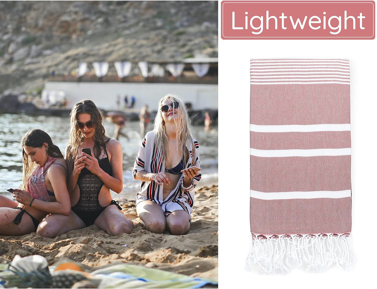 Premium Turkish Beach Towel – 100% Cotton, Quick Dry, Sand Free, Oversized Beach Towel 35”x 67” – Ideal for Travel, Pool, and Beach Towels – Burgundy