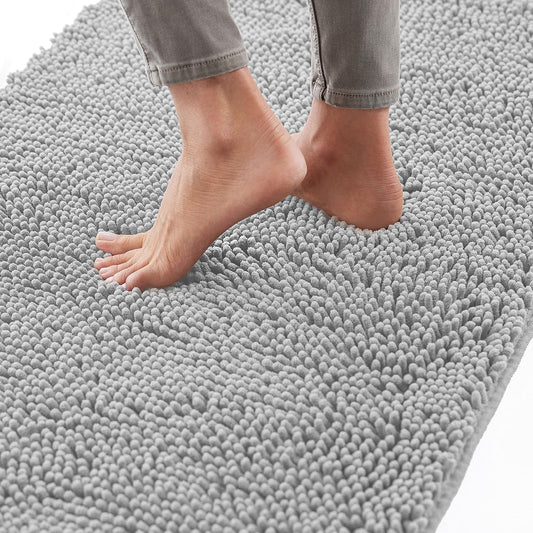 GORILLA GRIP Bath Rug Mat 60x17, Soft Absorbent Chenille, Quick Dry Microfiber Mats, Rubber Backing Washable Shower Floor Rugs, Bathmat Runner, US Designed Bathroom Home Decor Accessories Light Gray