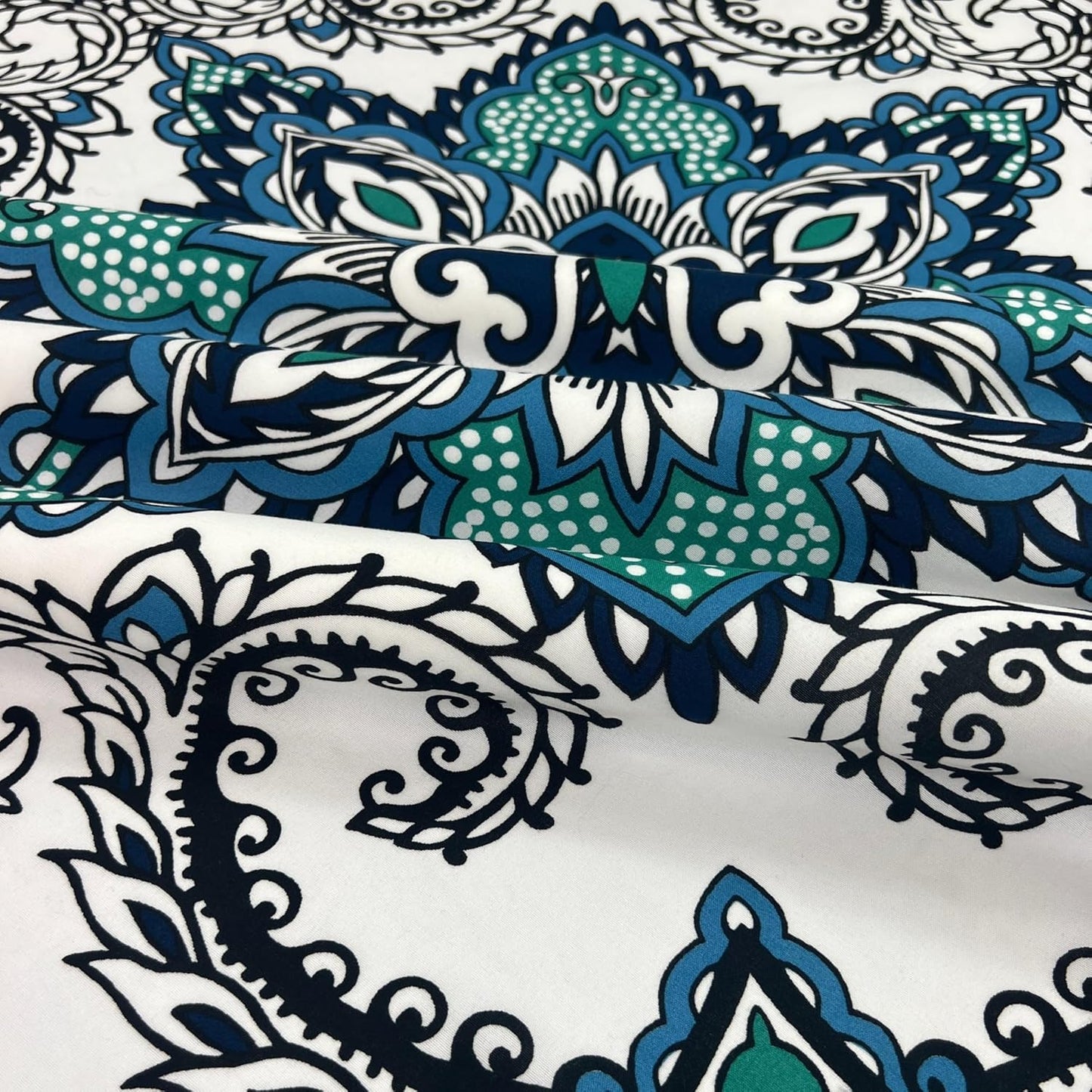 Serafina Home Boho Shower Curtain, Navy Teal White Mandala Floral Design, Fabric, 72 x 72 inches, Stain-Resistant, Paisley Pattern, with Hooks