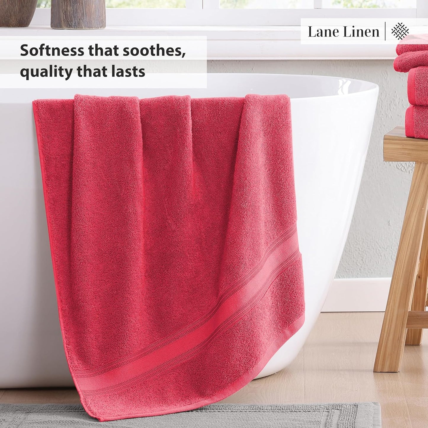 LANE LINEN Luxury 6-Piece Bath Towel Set - 100% Cotton, Quick-Dry, Super Absorbent, Zero Twist - Includes 2 Bath Towels, 2 Hand Towels, 2 Washcloths - Honeysuckle