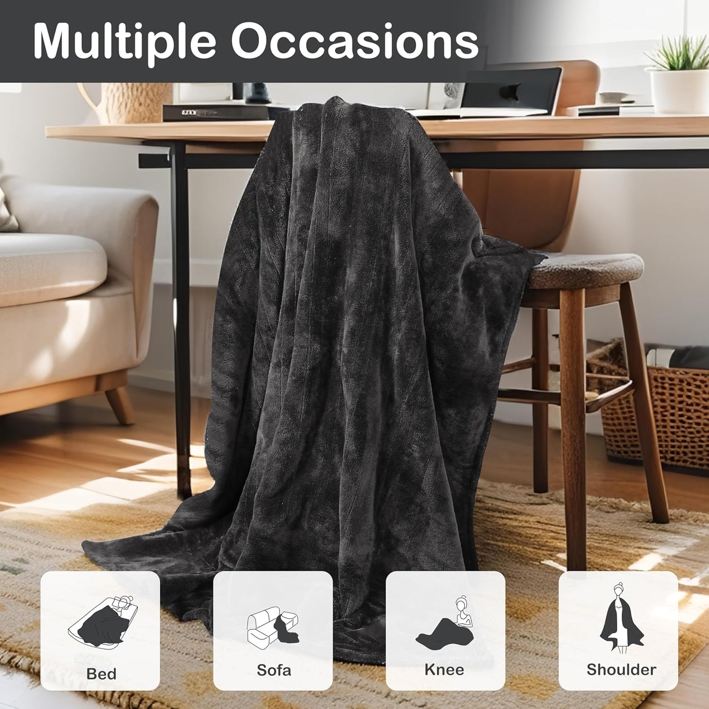 Electric Heated Blanket Full Size 72"x84", 5 Heating Levels & 10 Hours Auto Off, Cozy for Bed, Sofa & Office, Large Oversized, Single Control Heating Heater Blankets, Machine Washable, Dark Gray
