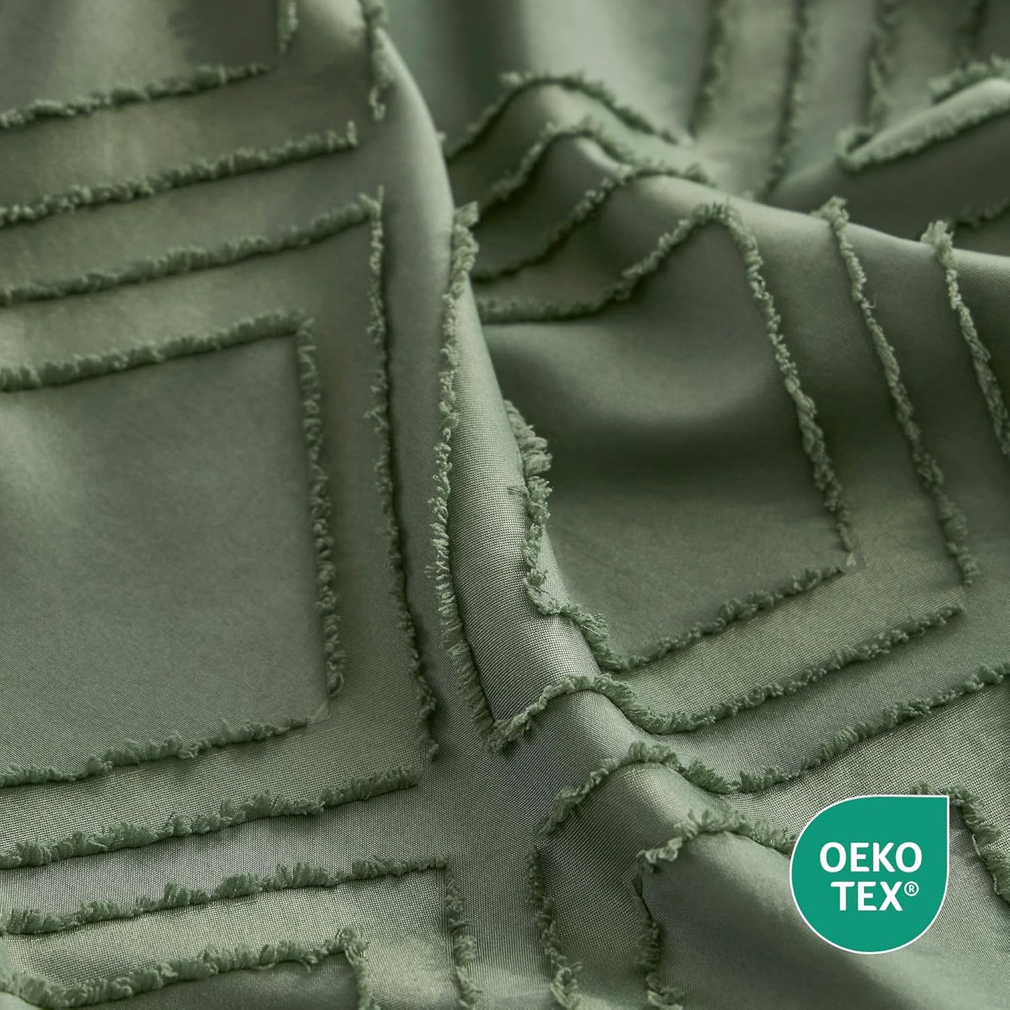 JELLYMONI Duvet Cover Super Queen Size Green - 3PCS Boho Duvet Cover Set Plaid Polyester Tufted Bohemian Jacquard Knit Textured Comforter Cover 98×90in Rhombic Geometric Pattern Zipper Corner Tie