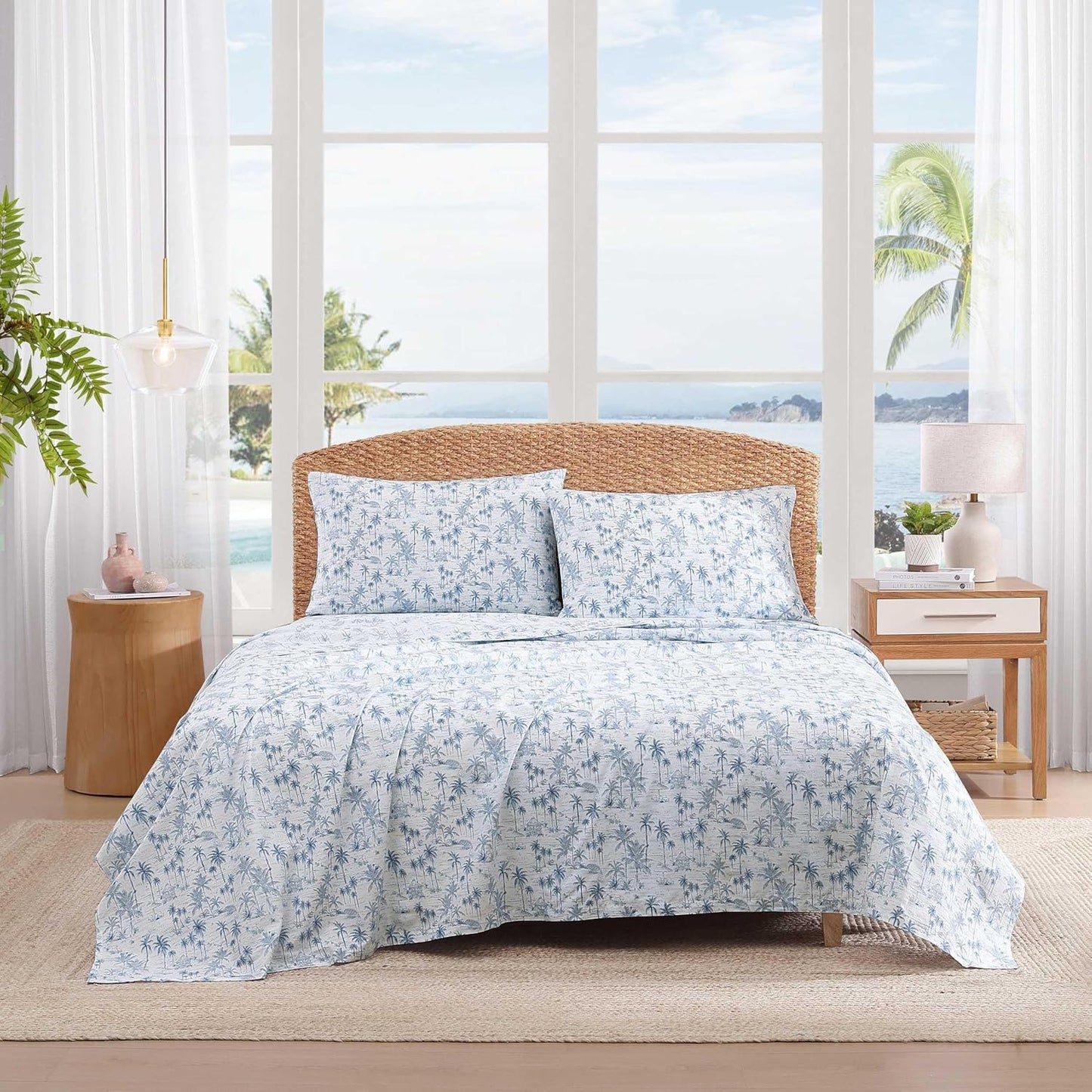 Tommy Bahama - Queen Sheets, Super Soft Cotton Percale Bedding Set with Matching Pillowcases, Crisp & Cool, Coastal Room Essentials (Surfside Blue, Queen)