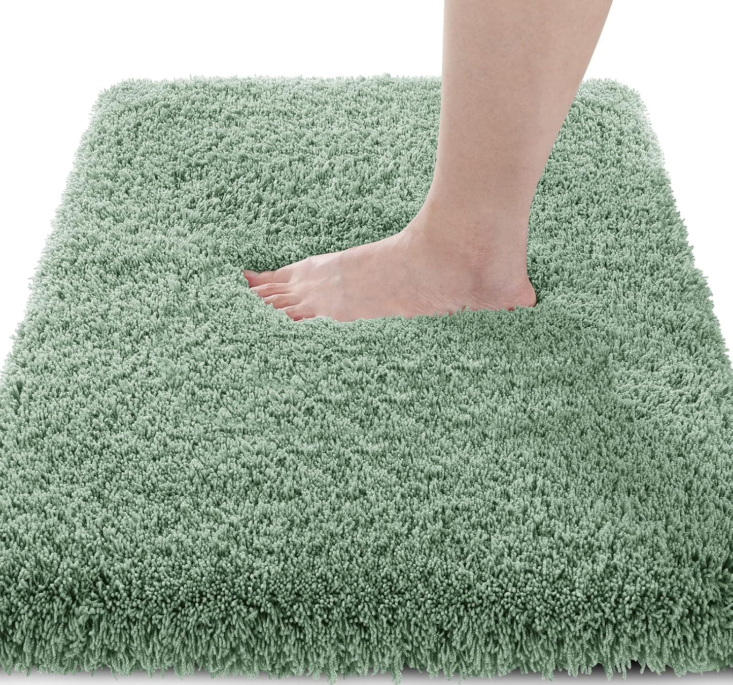 Yimobra Fluffy Plush Bath Rug, Super Shaggy Soft Comfortable Non Slip, Water Absorbent Microfiber Bath Mat, Dries Quickly, Machine Washable Thick Bathroom Rugs for Shower, 47"x 24", Pure Light Green