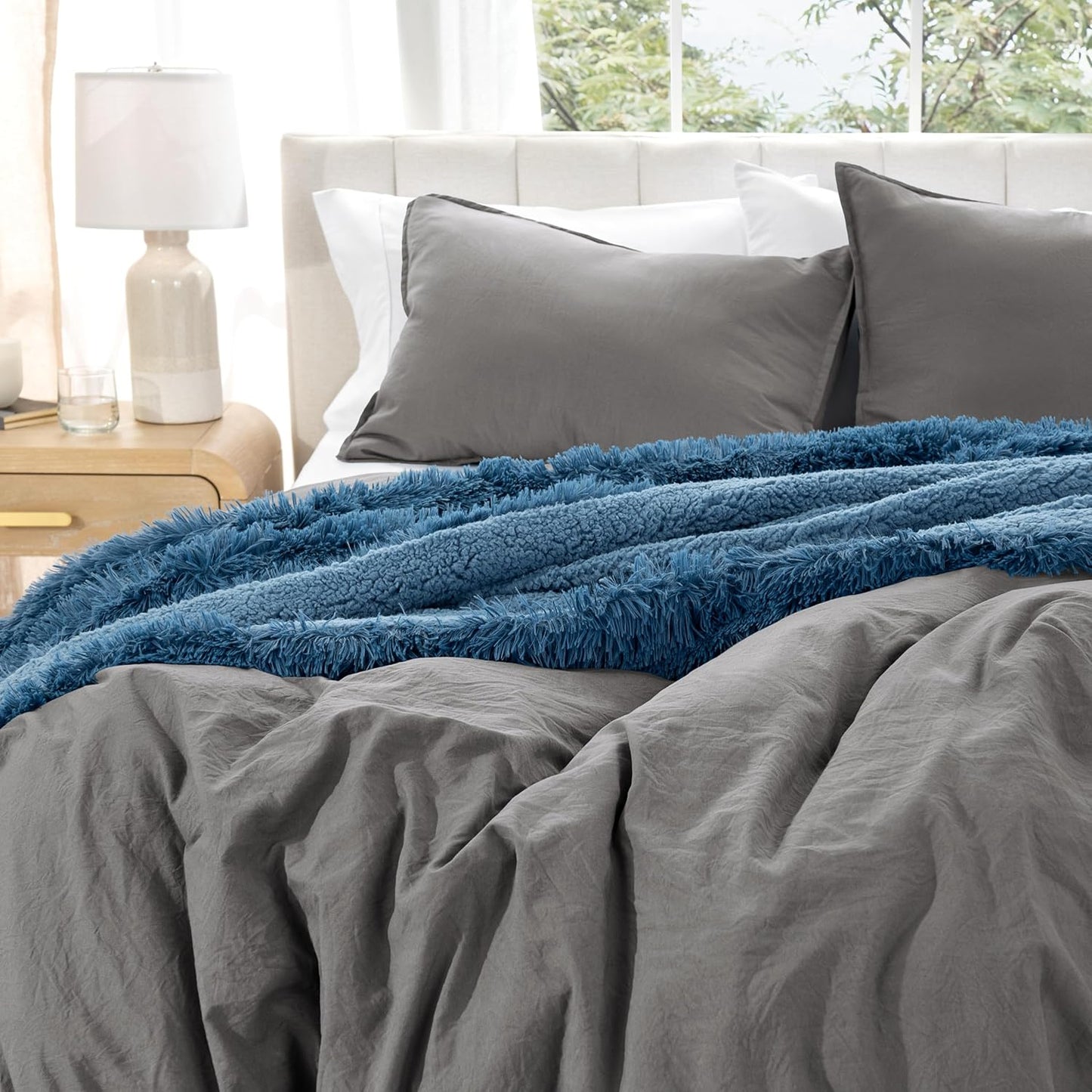 Bare Home Microfiber Duvet Cover Set - Ultra Soft Washed Microfiber - Queen Size - Linen-Like Look - Easy Care - Breathable Fabric - Our Softest Duvet Cover Set (Queen, Grey)