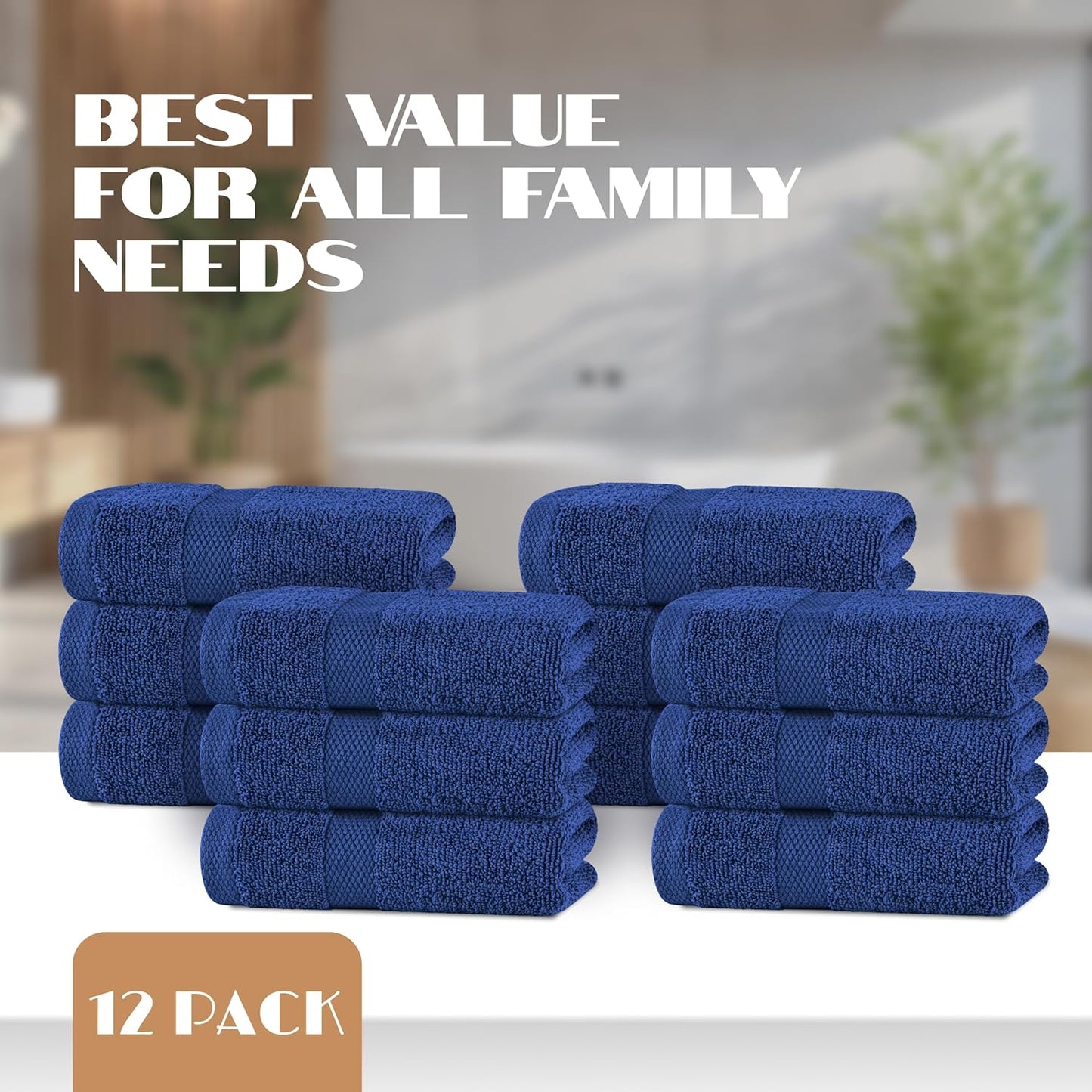 White Classic Navy Blue Hand Towels for Bathroom [12 Pack] Cotton Hand Towel Bulk for Gym, Kitchen and Spa, 16x27 Inches Soft Highly Absorbent Quick Dry Terry Salon Towels