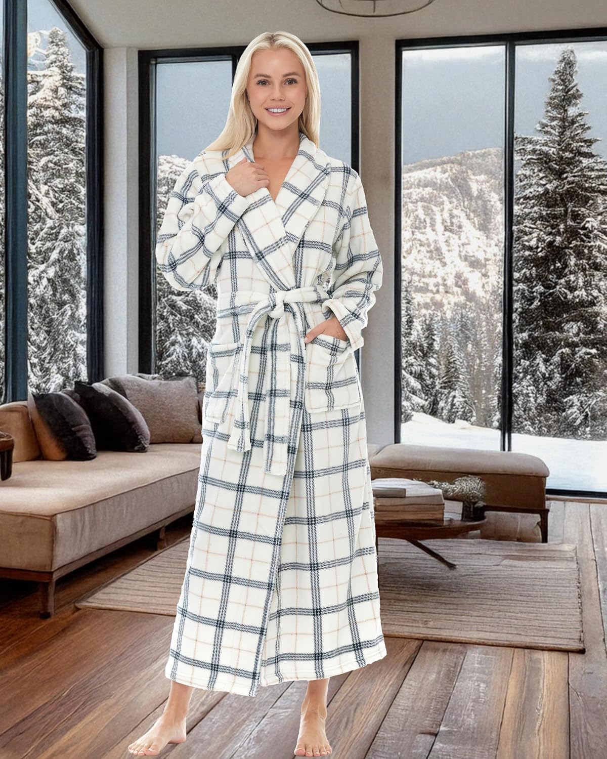 Alexander Del Rossa Plush Robe for Women, Long Fleece Winter Bath Robe, Plus Size