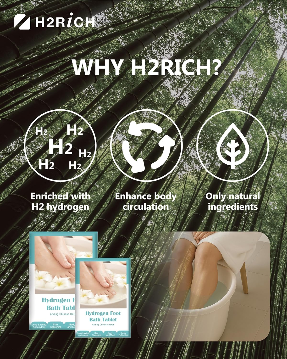 Hydrogen Foot Soak Effervescent Tablets 2 Pieces | Ginger & Mugwort Herb Foot Bath, Relaxing Spa Pedicure Care | Improves Circulation, Soothes Tired Feet, Softens Calluses, Controls Odor