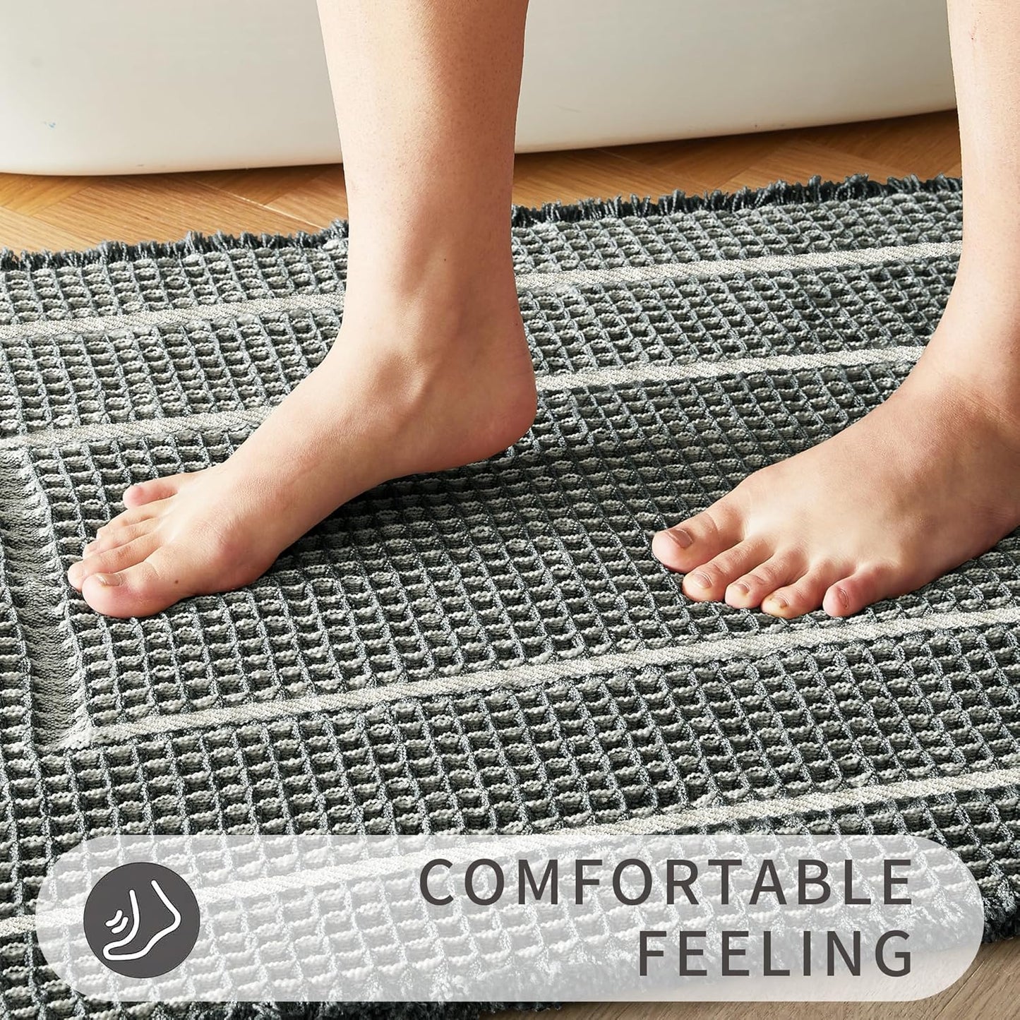 Bath Mats,Upgraded Waffle Super Absorbent Bath Mat,Bathroom Rugs Non Slip Washable, Quick Dry Shower Mats, Ultra Soft Bath Mats for Bath Floor,Bluish Grey & Yellow,24"*36"