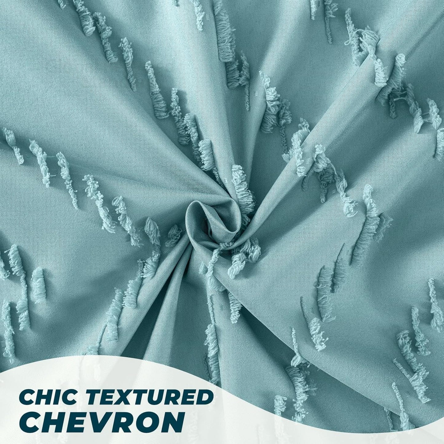 Teal Shower Curtain Boho Farmhouse Shower Curtain 72 x 72 Tufted Chevron Textured Minimalist Shower Curtains for Bathroom