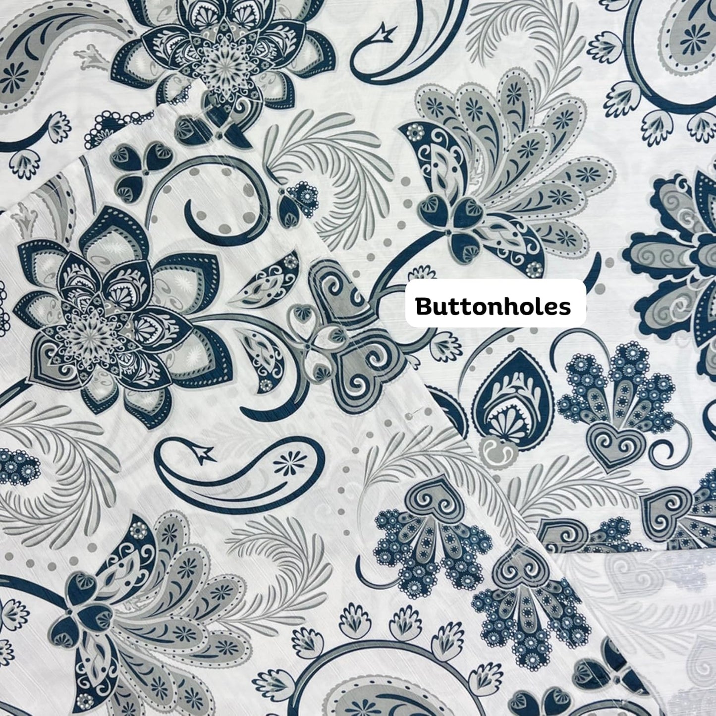 Serafina Home Hotel Quality Navy Gray Grey Fabric Bathroom Shower Curtain: Paisley Floral Leaf Damask Design on White (72 x 70 inches)