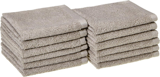 Amazon Basics Cotton Washcloths, Quick-Dry, 12" x 12", 12-Pack, Platinum