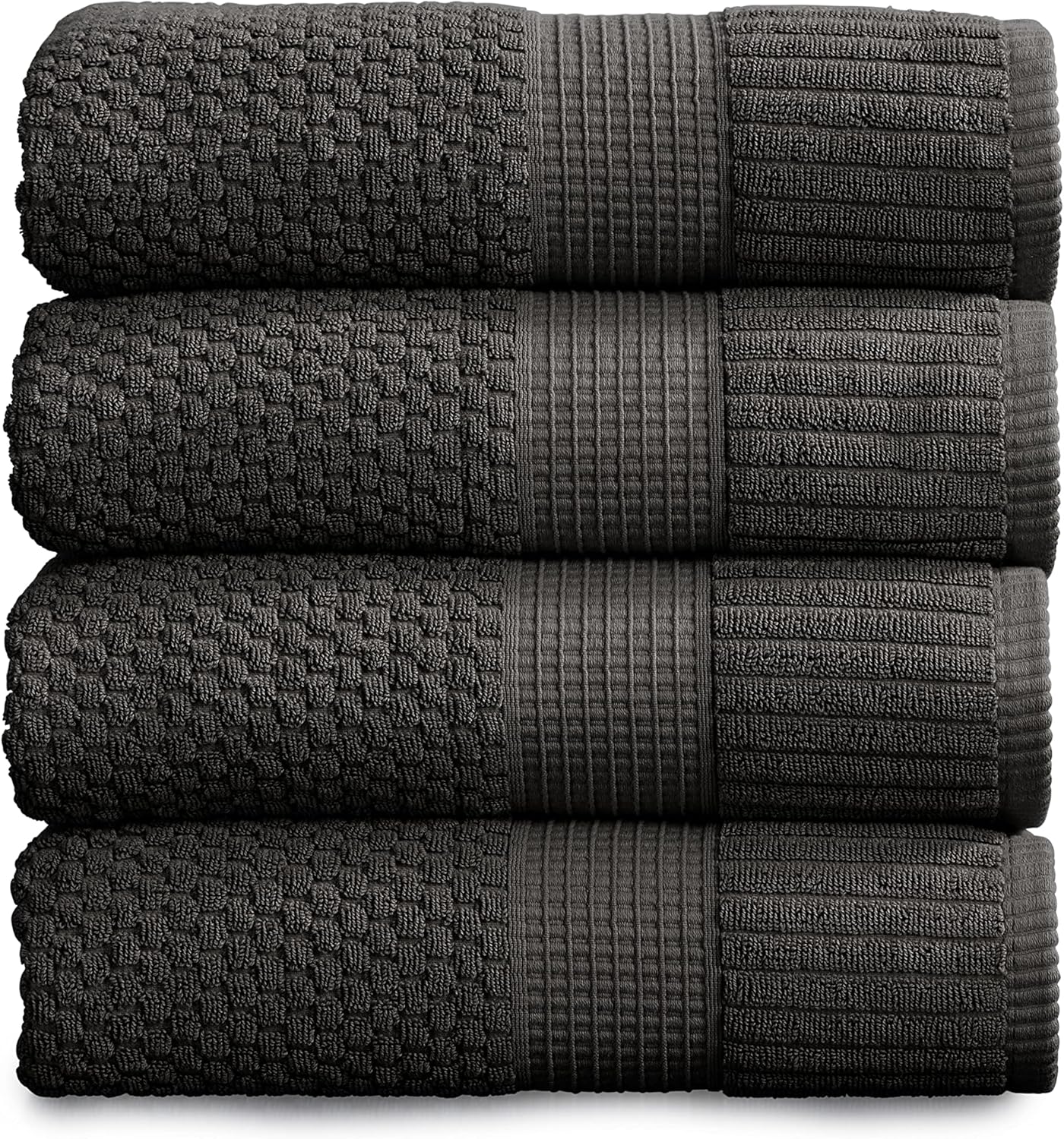 NY Loft 100% Cotton 4 Pack Bath Towels, 30" x 52", Dark Grey, Quick-Dry, Absorbent, OEKO-TEX Certified, Machine Washable