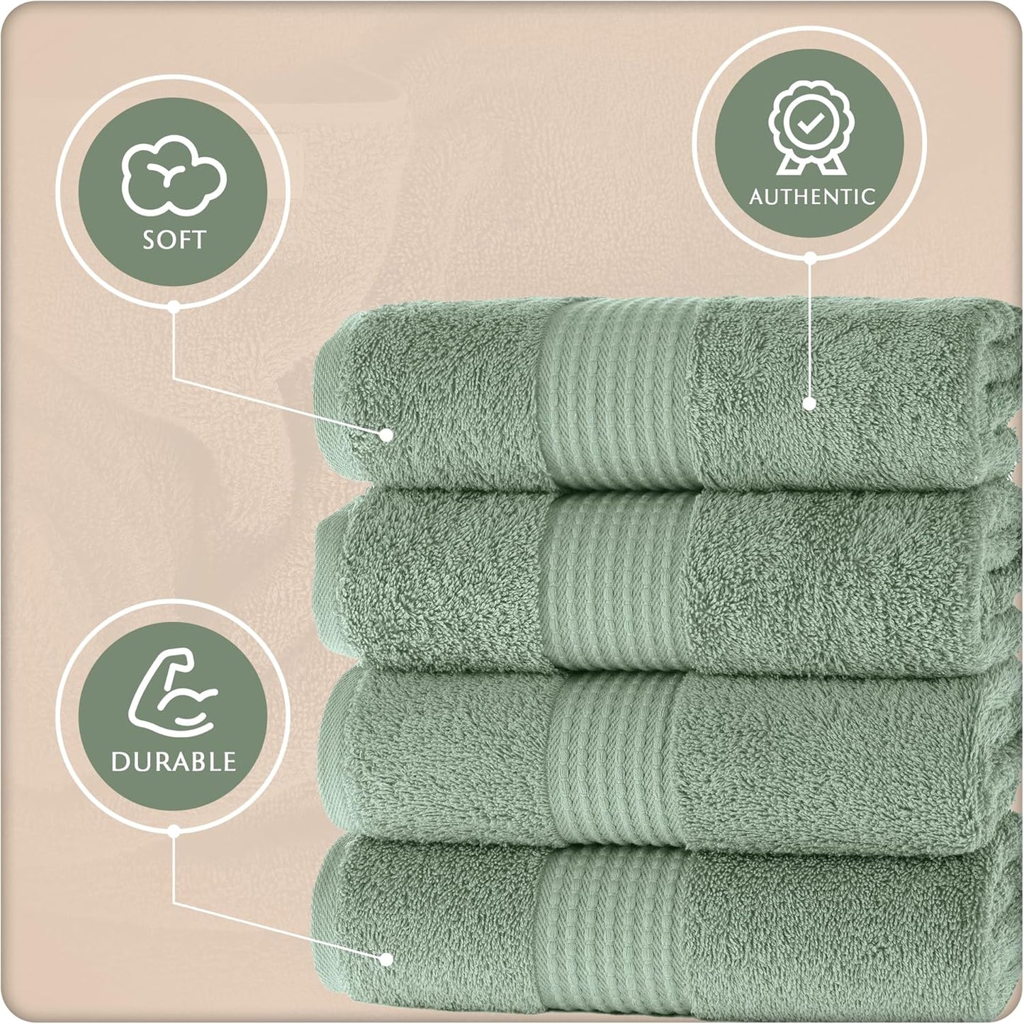 MAURA Basics Hand Towels for Bathroom with Hanging Hook Loops. Soft, Durable, Long Lasting and Absorbent Hand Towel Sets for Bathroom, American Standard Size 16"x28", Sage Green